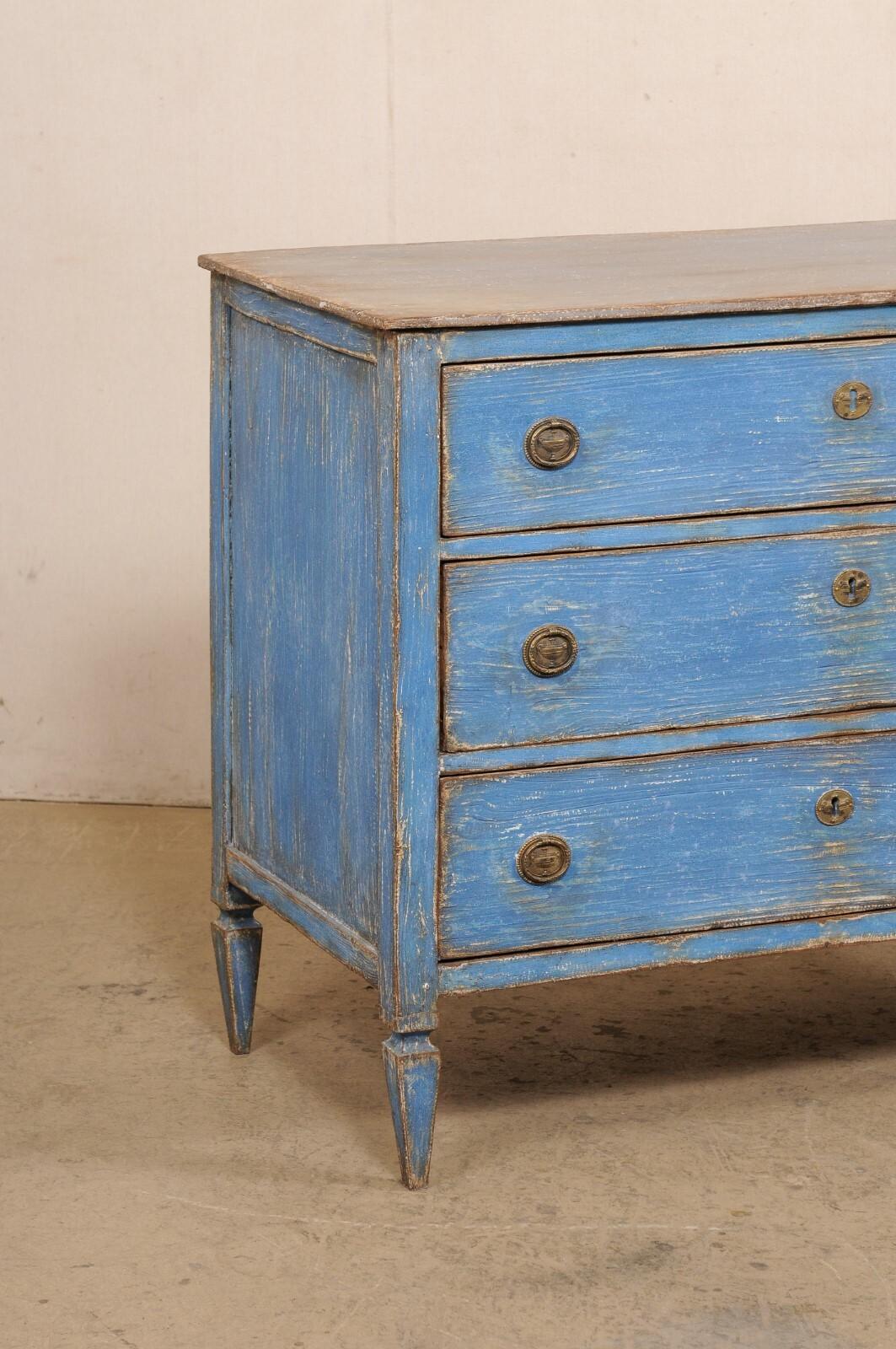 French Early 20th C. Wooden 3-Drawer Chest in Blue In Good Condition For Sale In Atlanta, GA