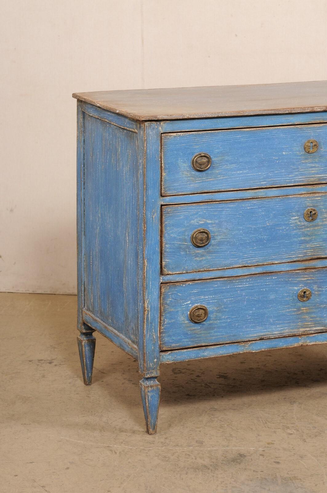 French Early 20th C. Wooden 3-Drawer Chest in Blue In Good Condition In Atlanta, GA