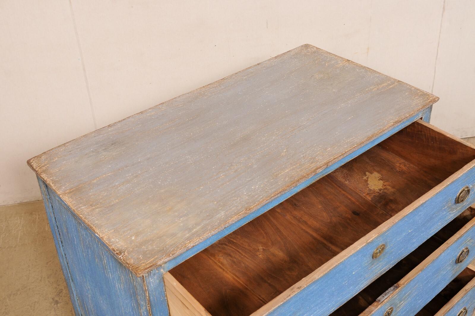 20th Century French Early 20th C. Wooden 3-Drawer Chest in Blue For Sale