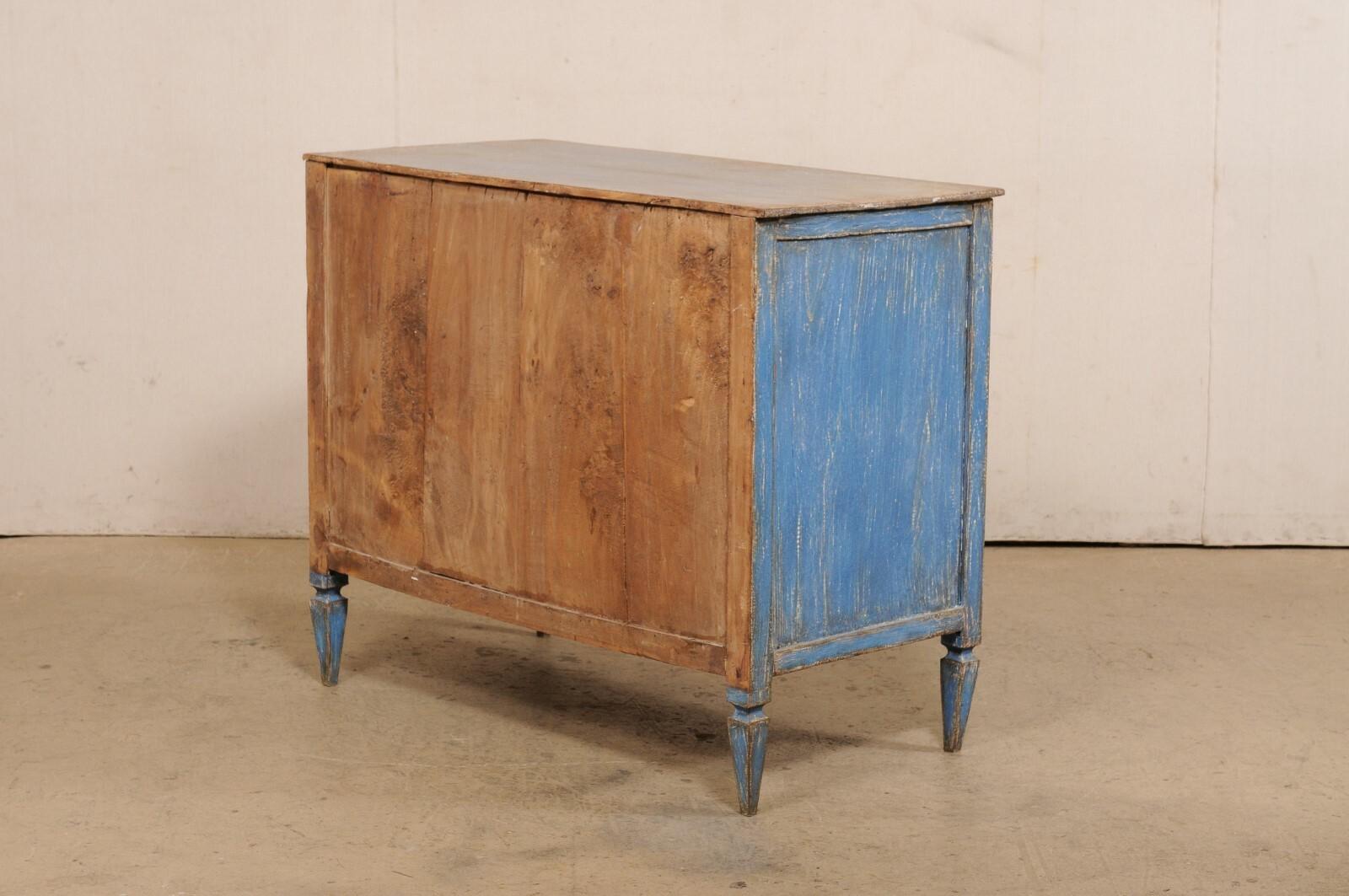 French Early 20th C. Wooden 3-Drawer Chest in Blue For Sale 4