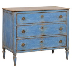 Used French Early 20th C. Wooden 3-Drawer Chest in Blue