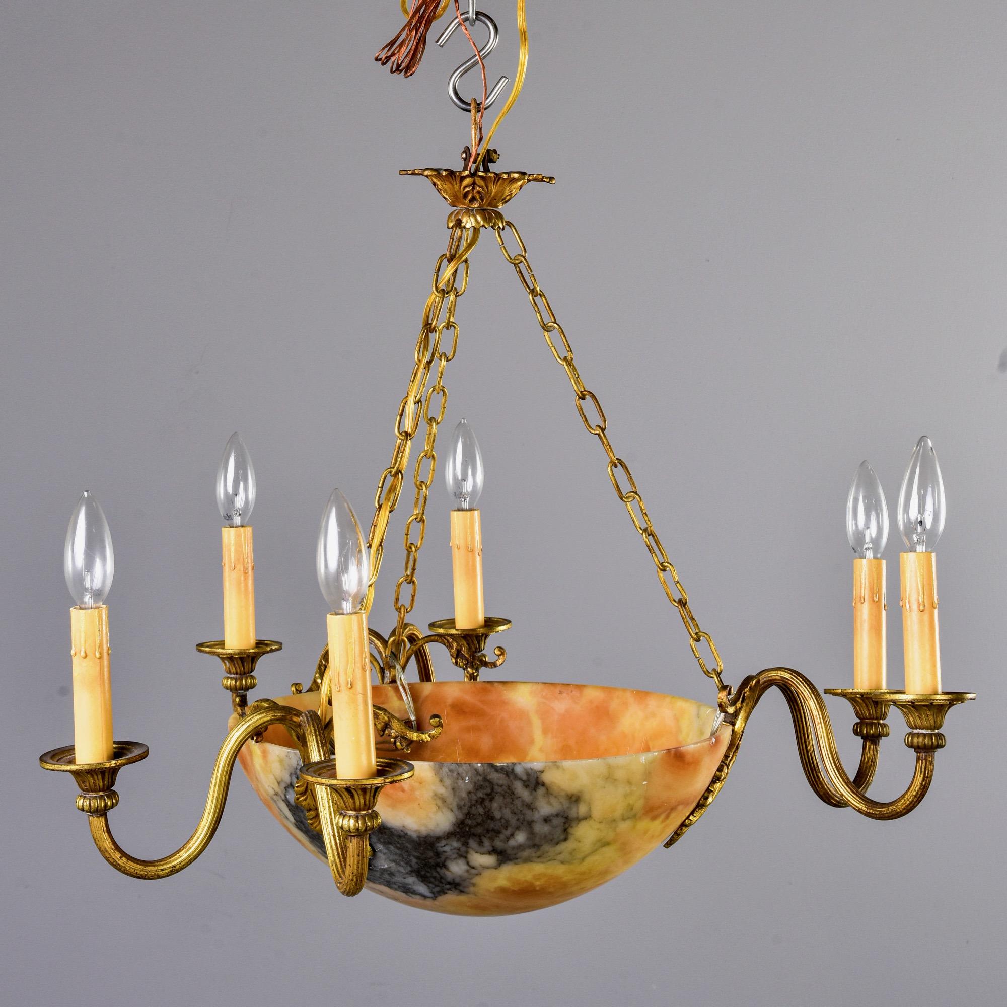 French Early 20th Century Alabaster and Brass Chandelier 1