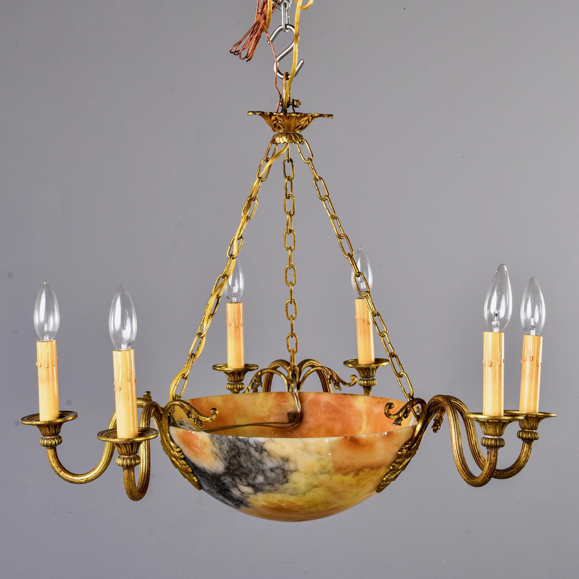 French Early 20th Century Alabaster and Brass Chandelier 2