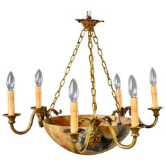French Early 20th Century Alabaster and Brass Chandelier