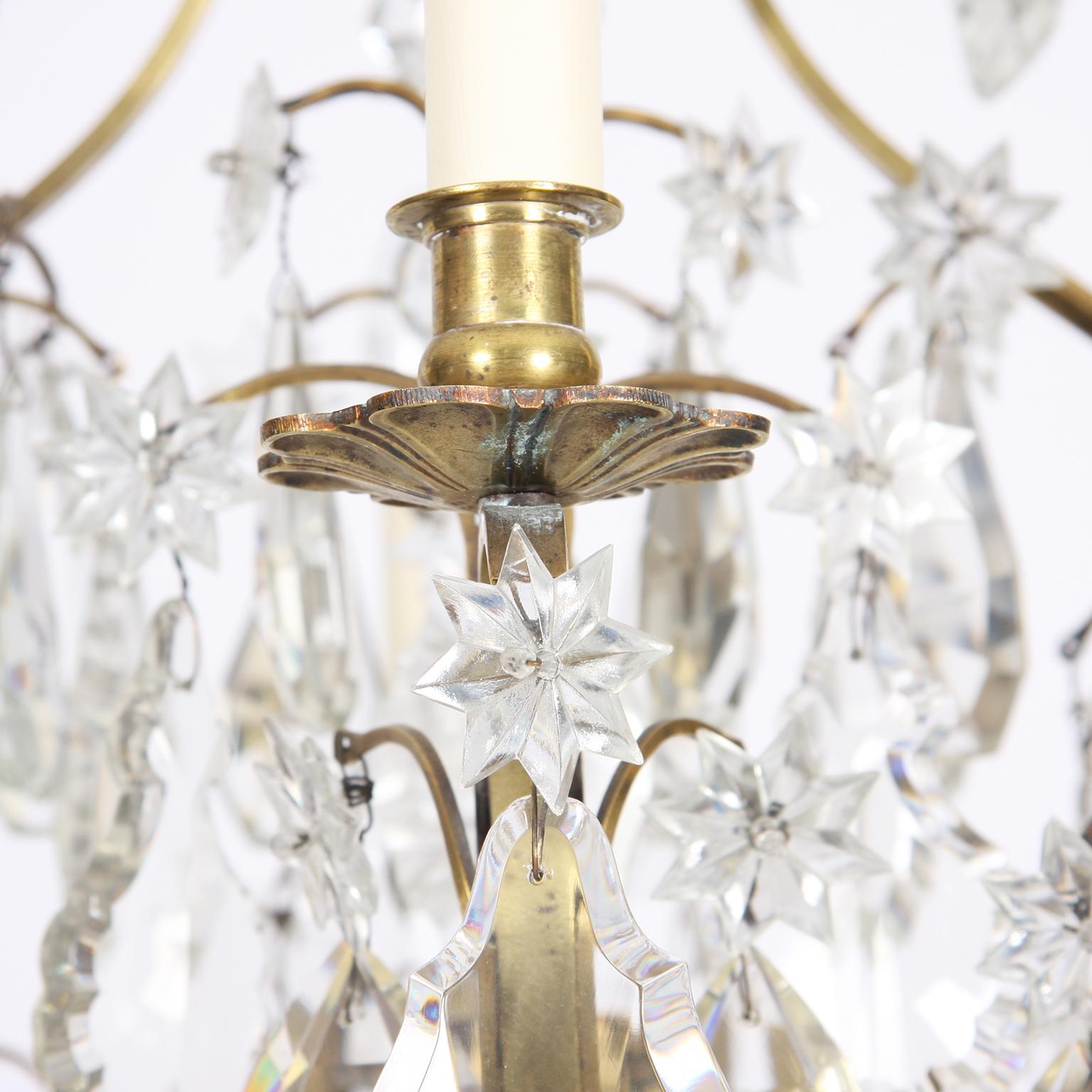 French Early 20th Century Antique Crystal Chandelier with Drops and Stars In Good Condition In London, GB