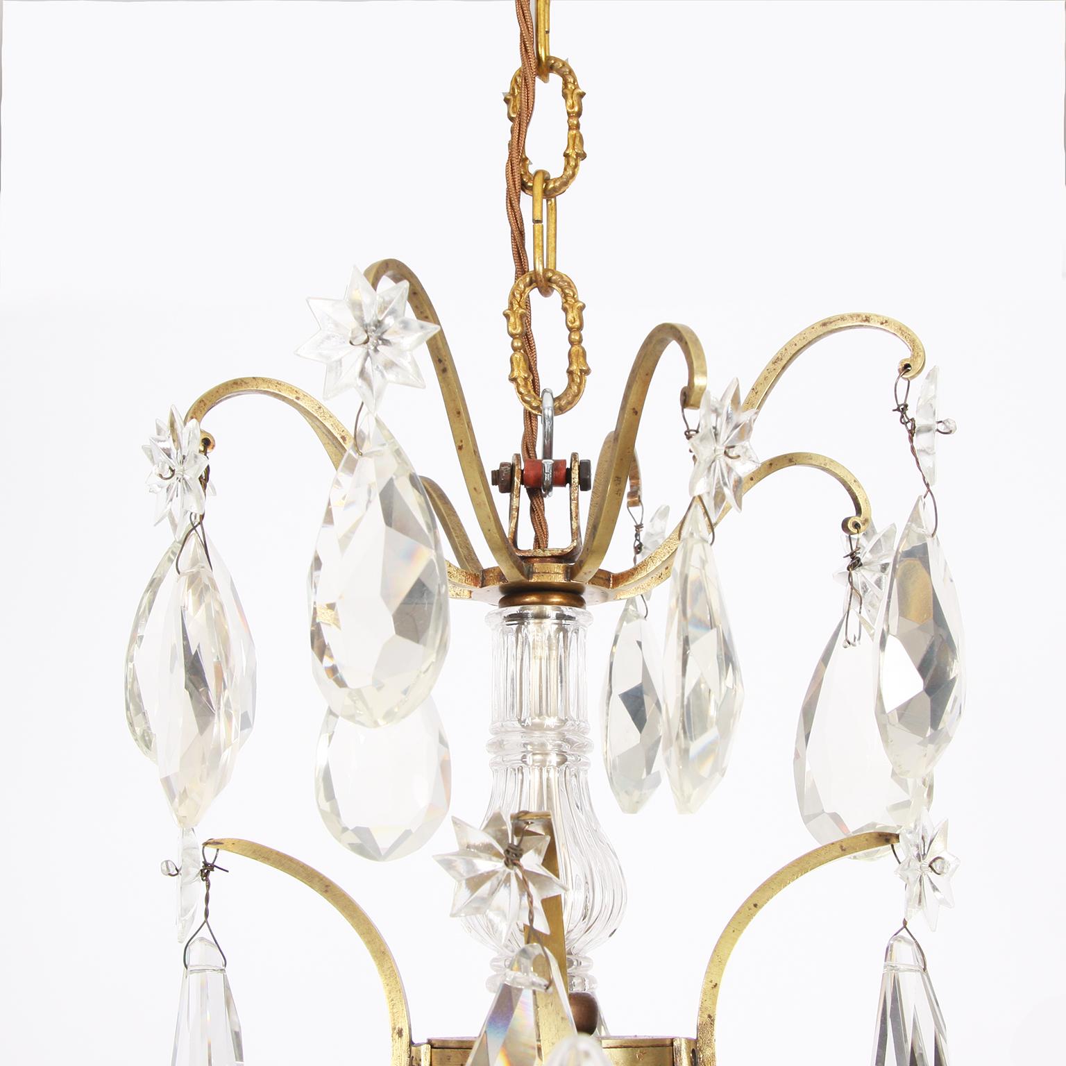 French Early 20th Century Antique Crystal Chandelier with Drops and Stars 1