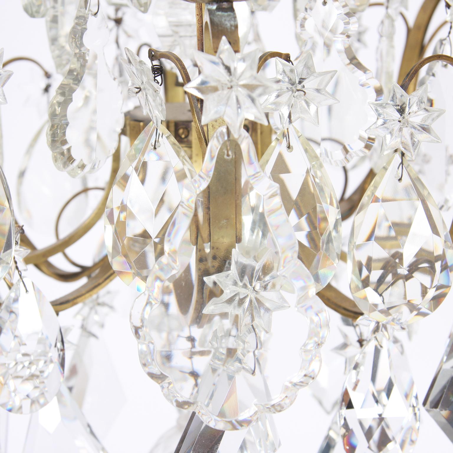 French Early 20th Century Antique Crystal Chandelier with Drops and Stars 2