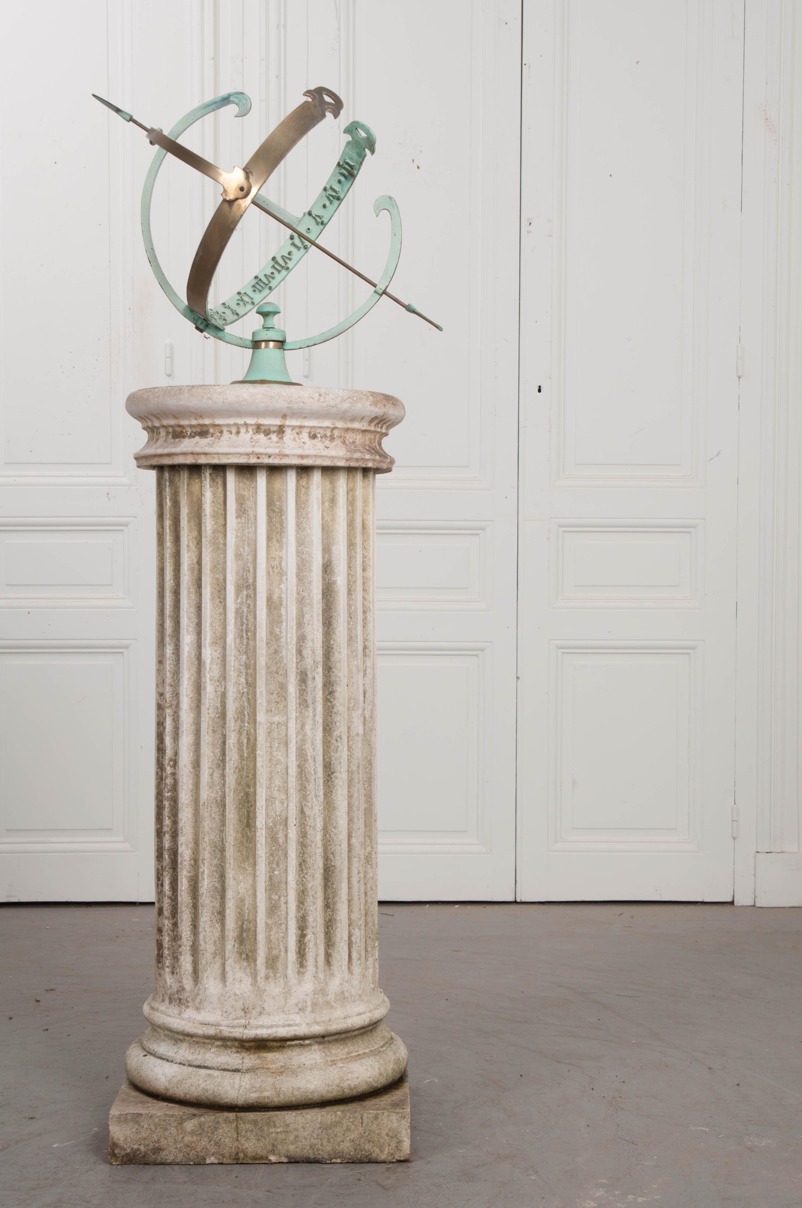 French Early 20th Century Armillary Sphere on Column Pedestal In Good Condition In Baton Rouge, LA