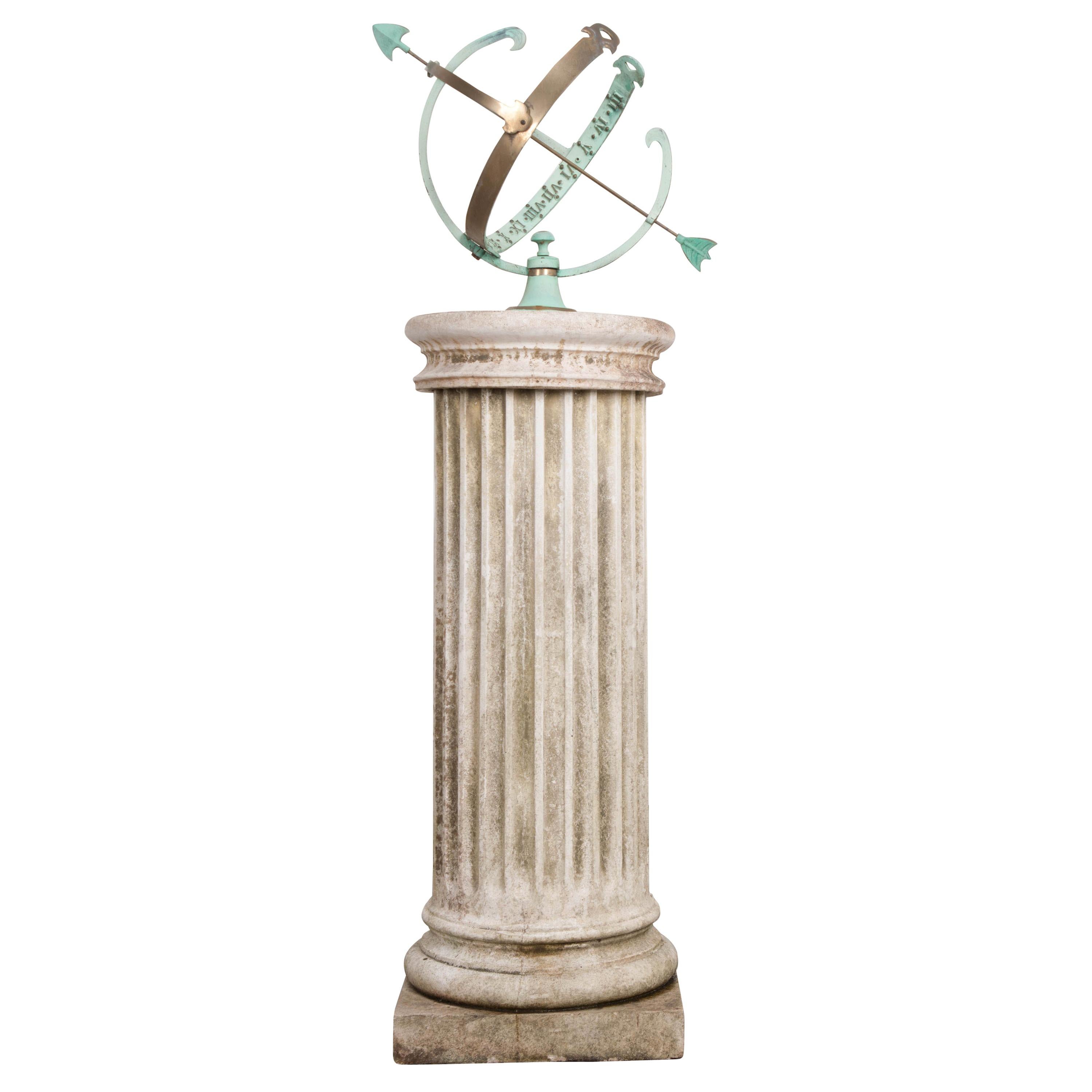 French Early 20th Century Armillary Sphere on Column Pedestal