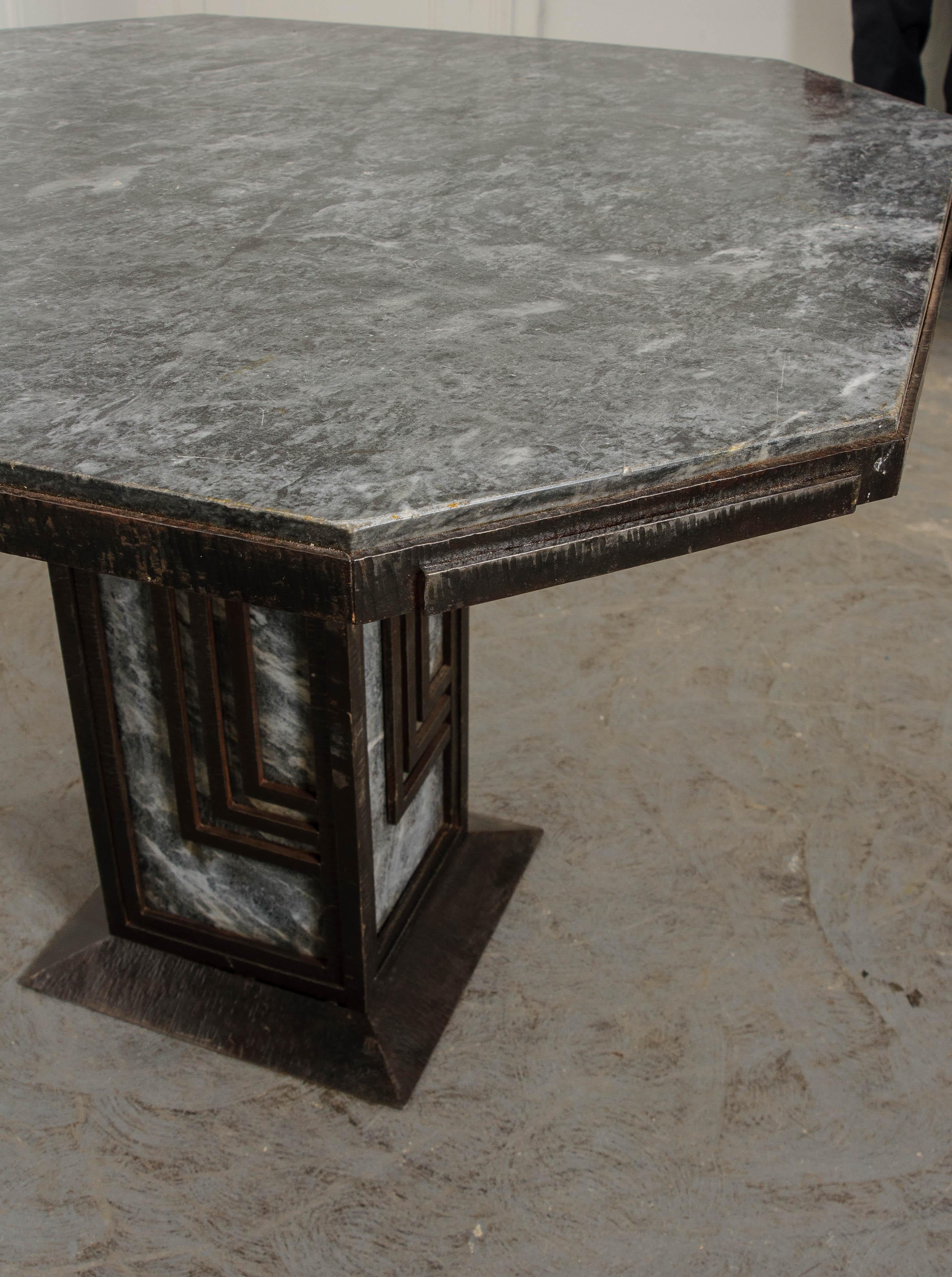 French Early 20th Century Art Deco Iron and Marble Table 3