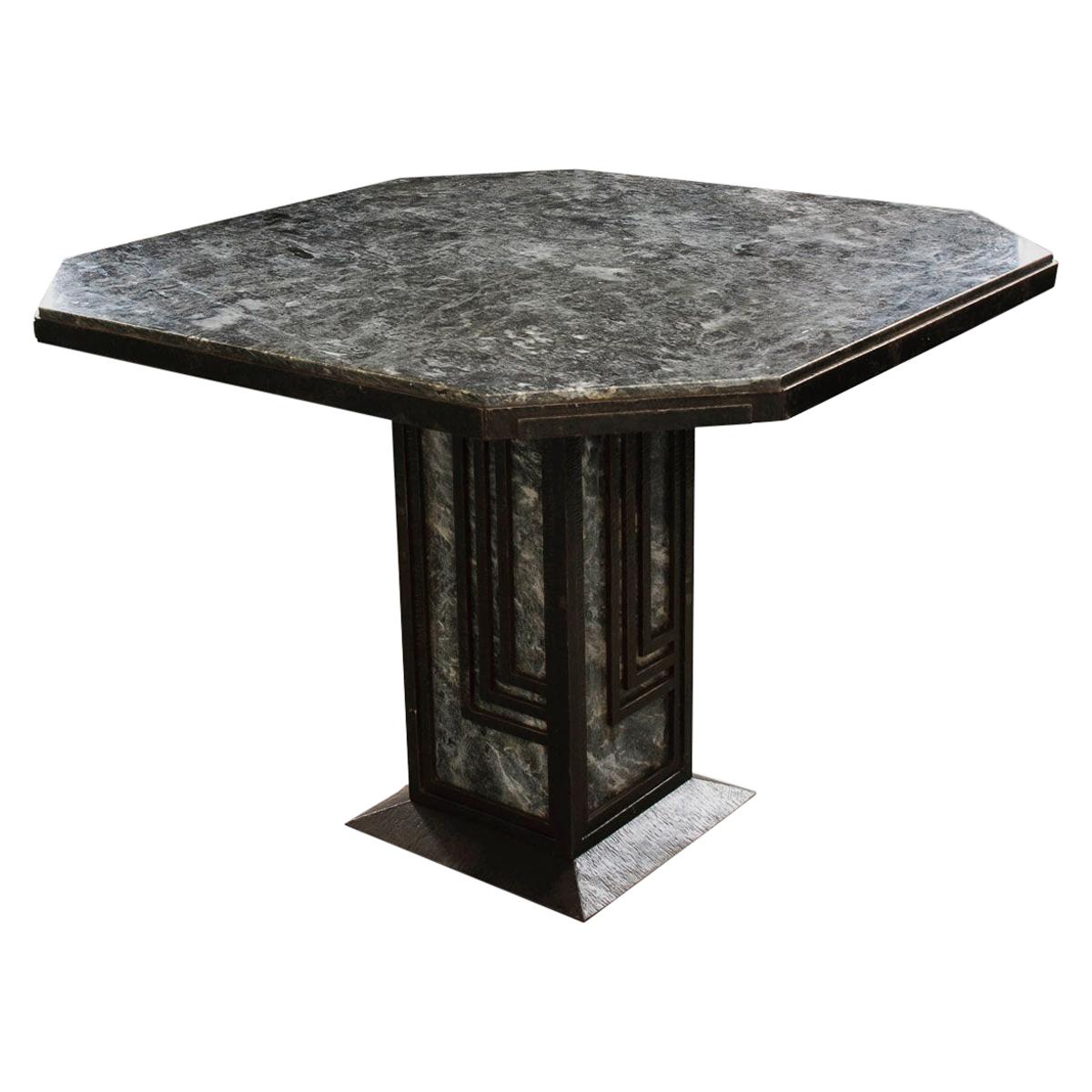 French Early 20th Century Art Deco Iron and Marble Table