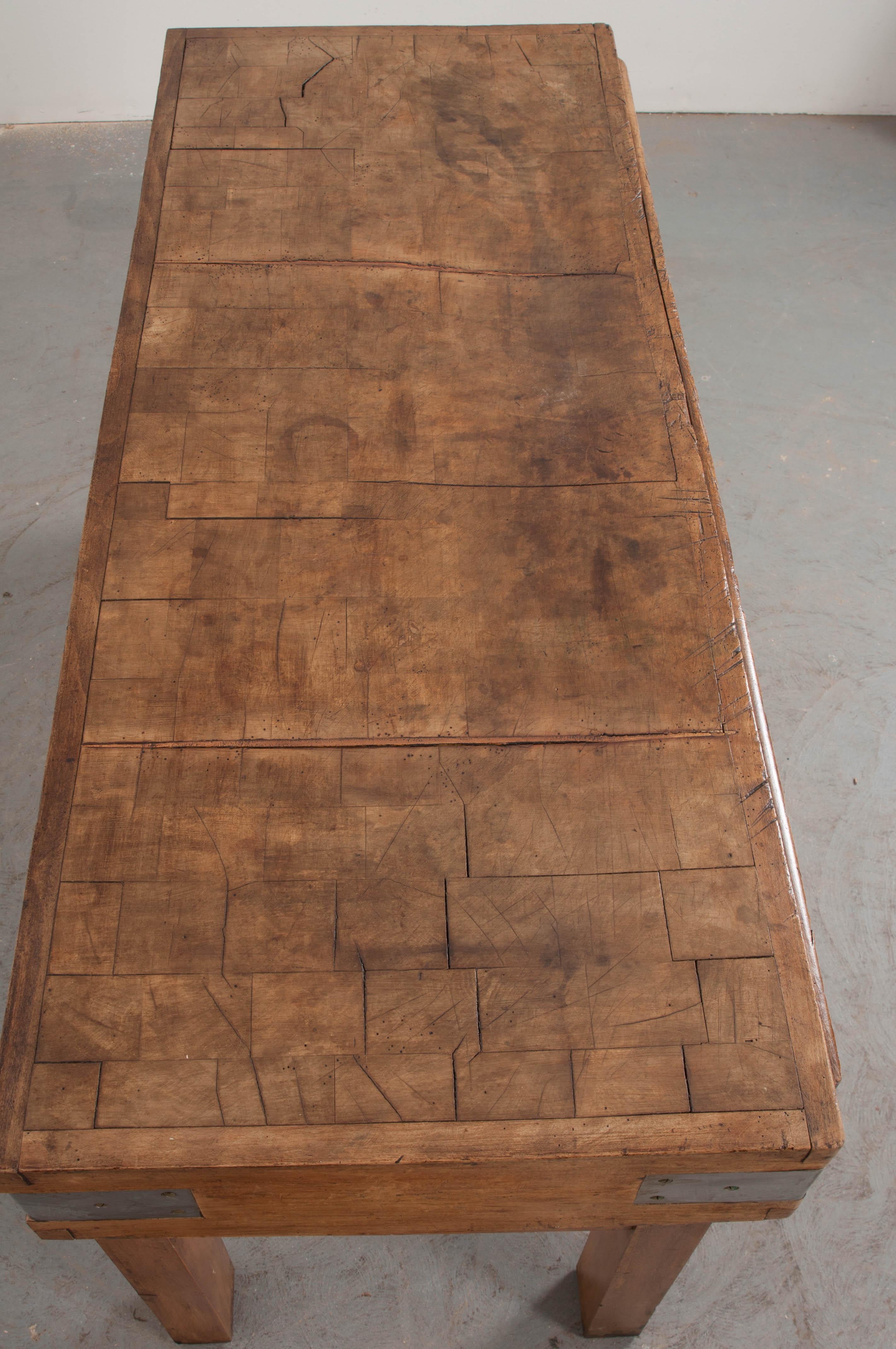 Acier Bloc de boucherie français Art Déco en pin du début du 20ème siècle