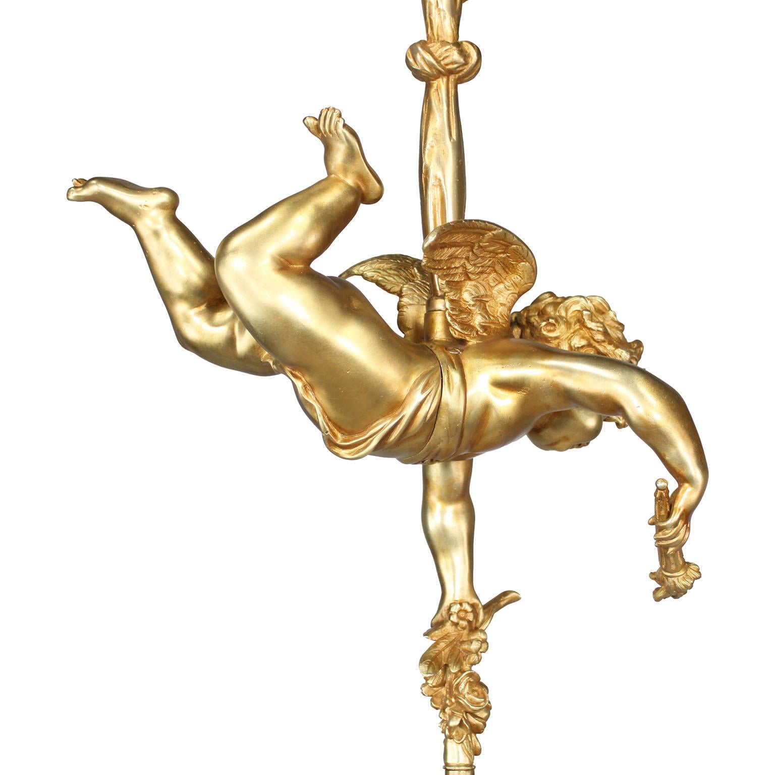 Französisch Anfang des 20. Jahrhunderts Belle Époque 4-Light Bronze Cherub Chandelier Pendelleuchte im Angebot 4