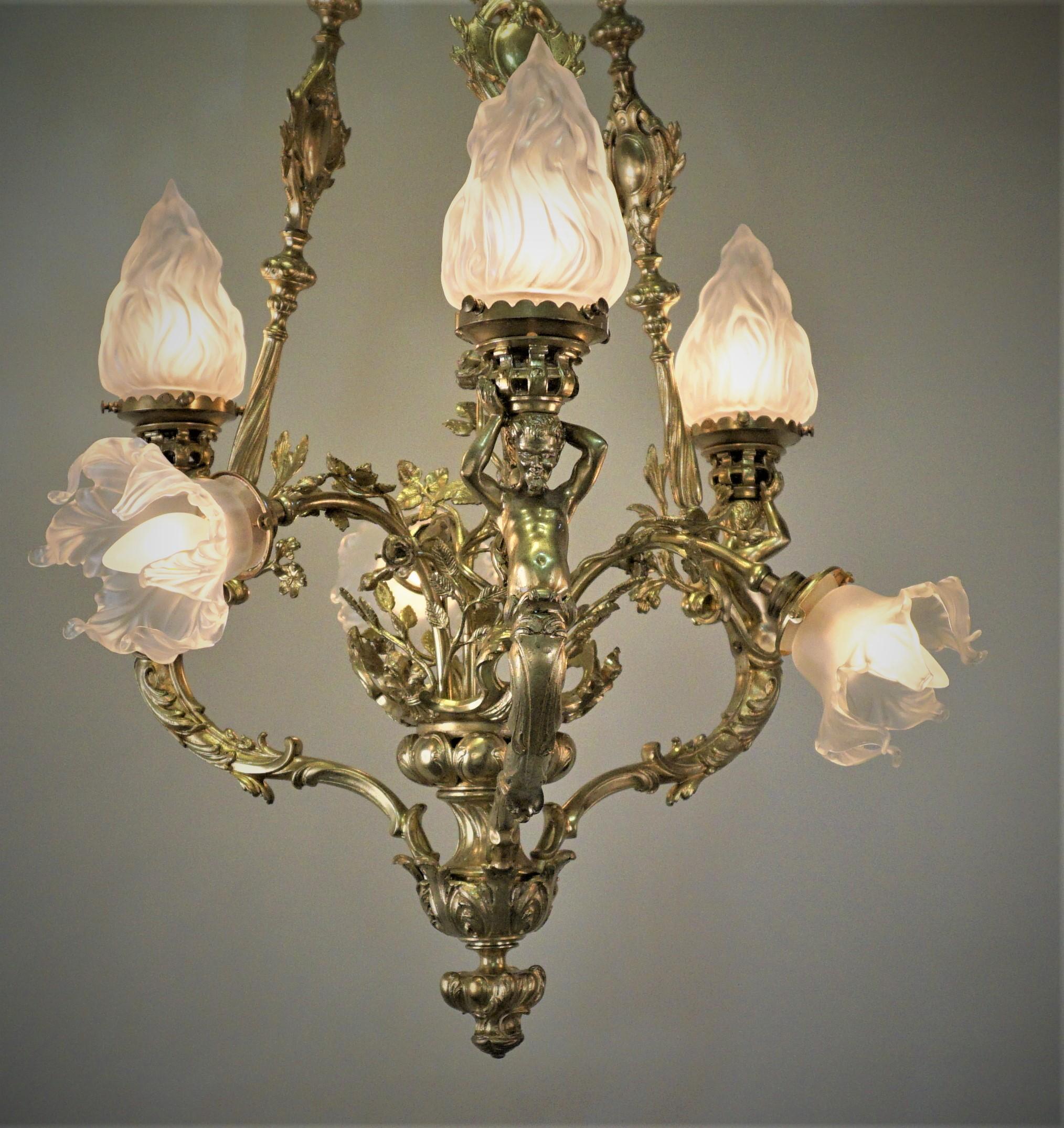 Glass French Early 20th Century Bronze Chandelier