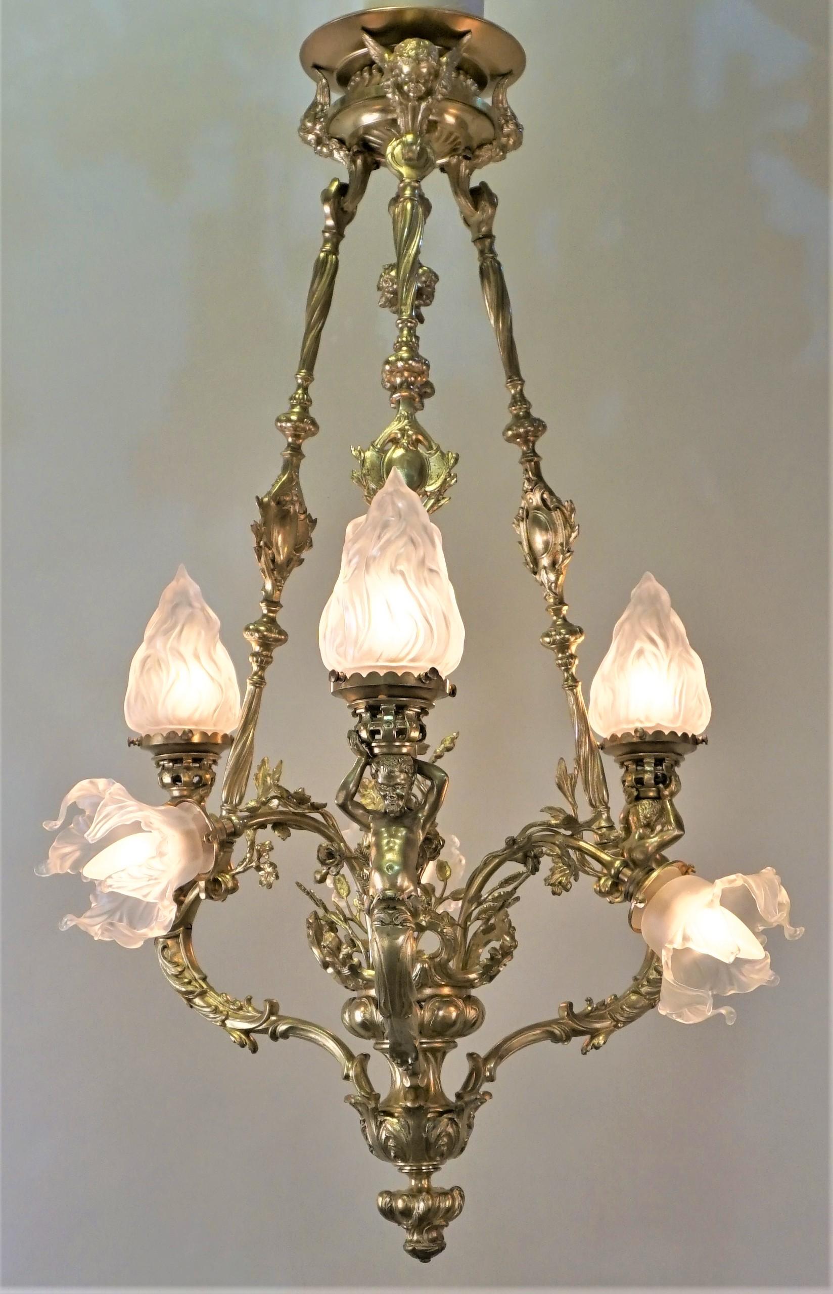 French Early 20th Century Bronze Chandelier In Good Condition In Fairfax, VA