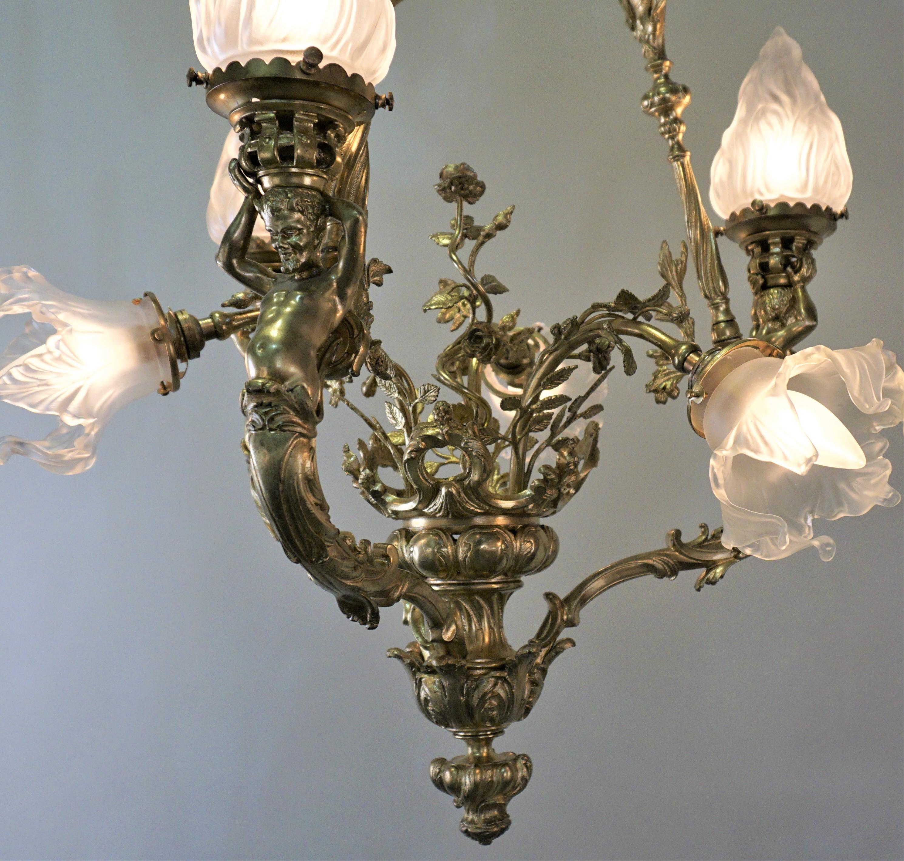 French Early 20th Century Bronze Chandelier 1