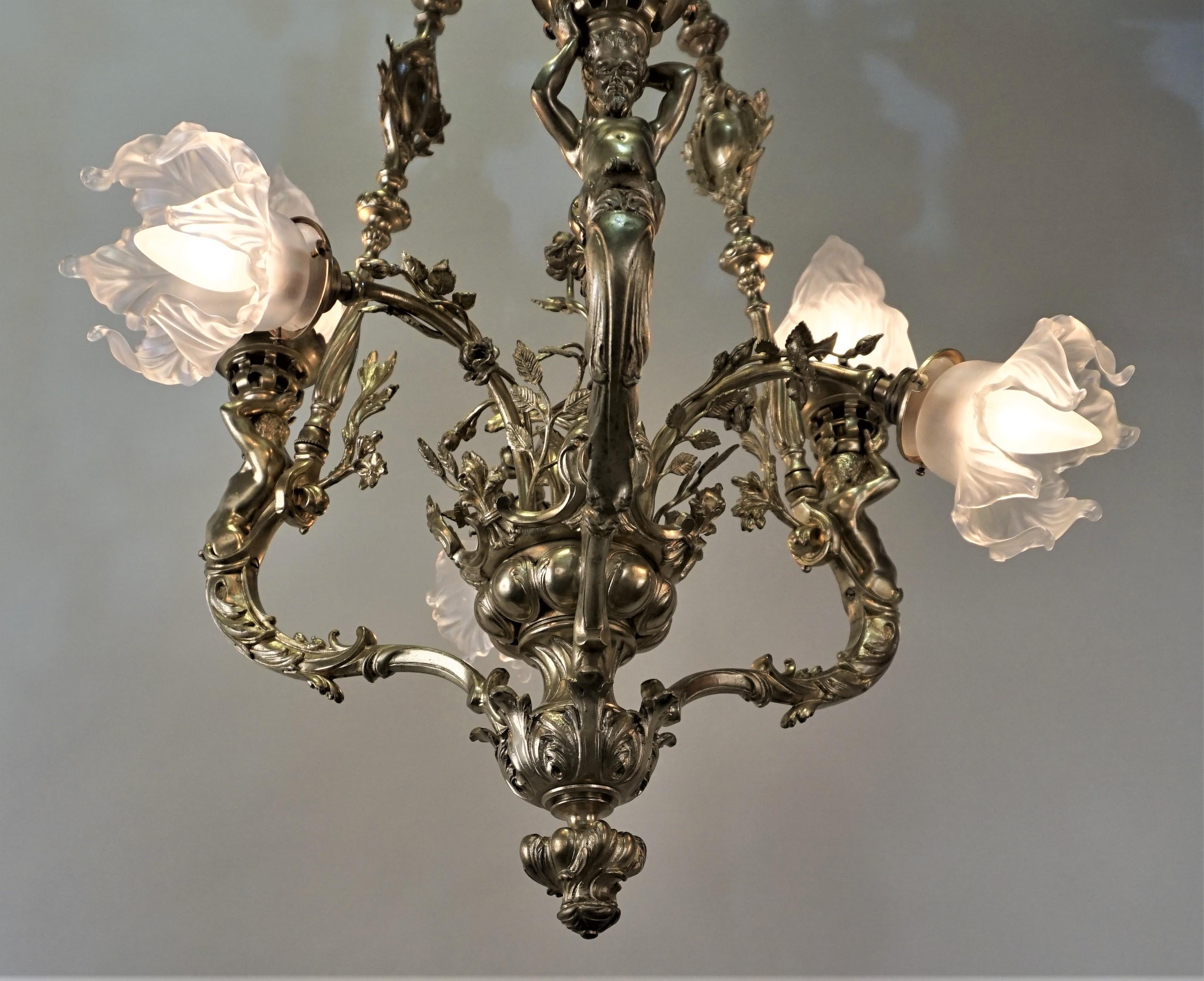 French Early 20th Century Bronze Chandelier 2