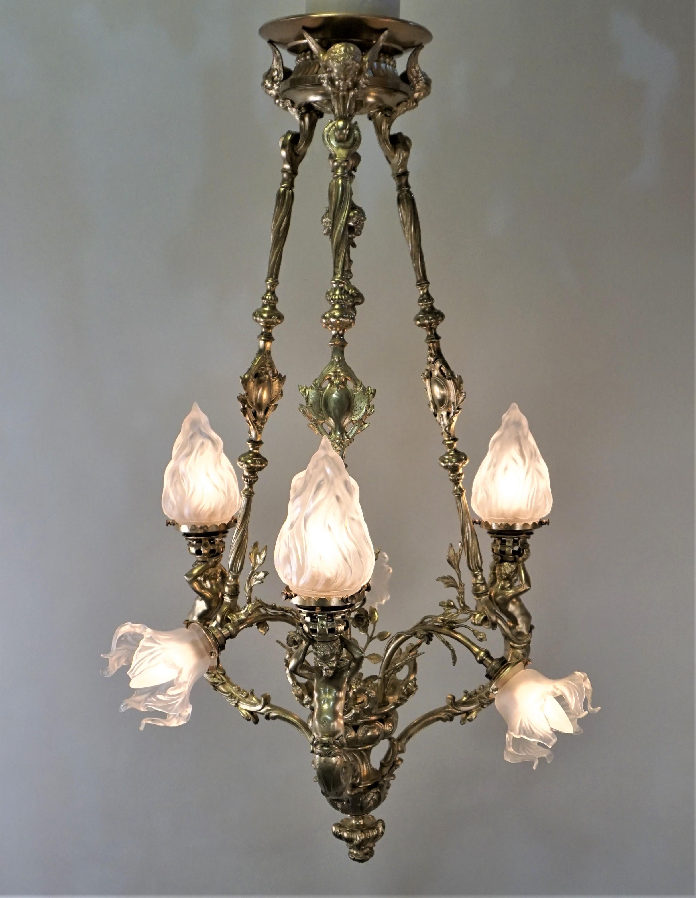 French Early 20th Century Bronze Chandelier 4