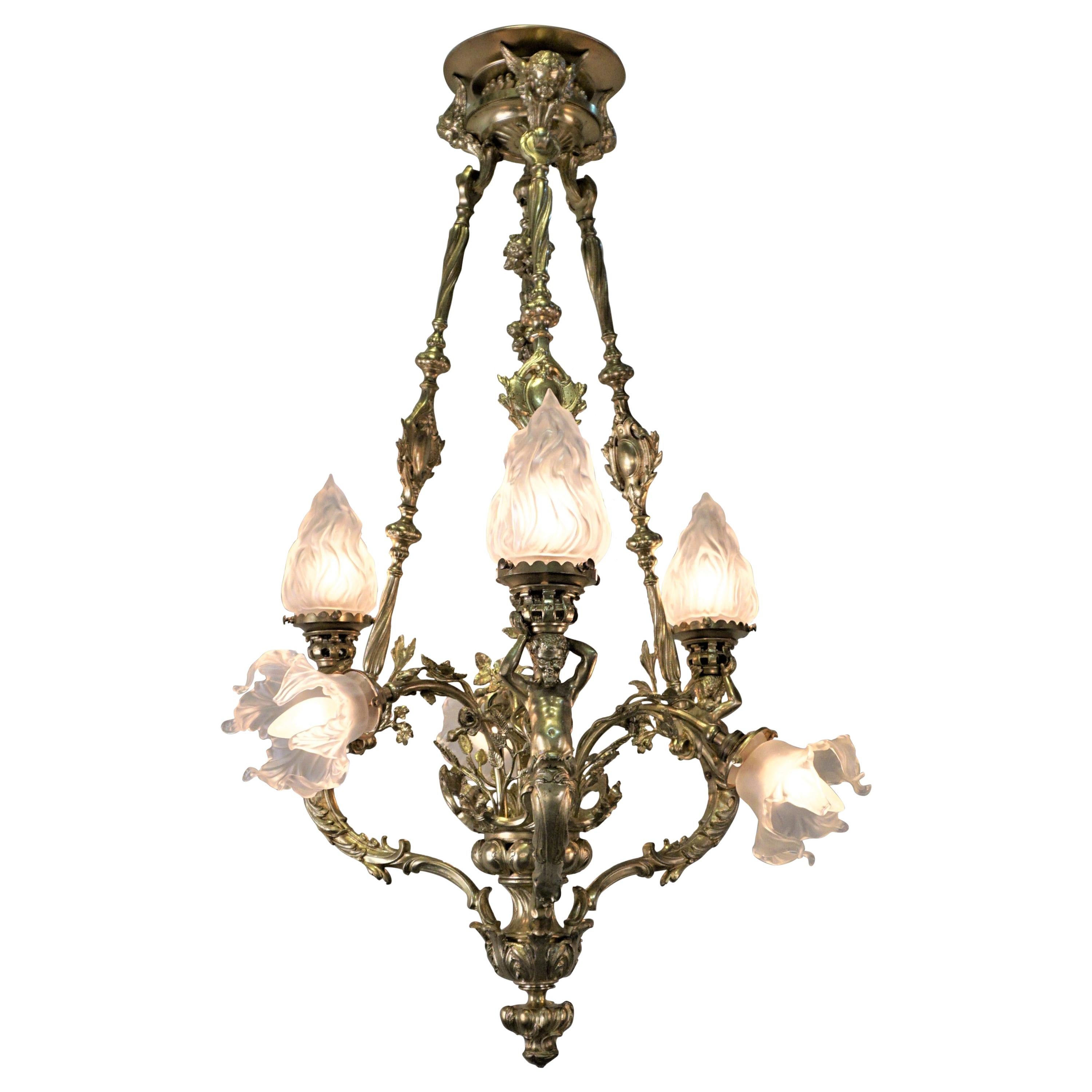 French Early 20th Century Bronze Chandelier