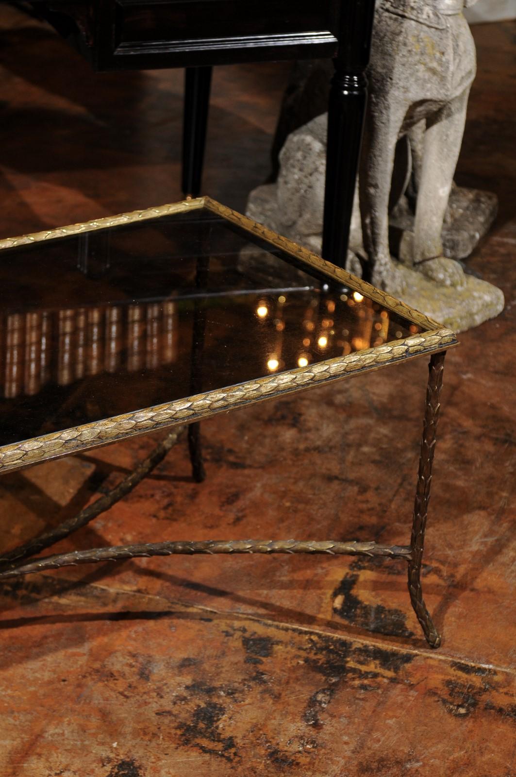 French 20th Century Bronze Coffee Table with Leafy Motifs and Glass Top 7