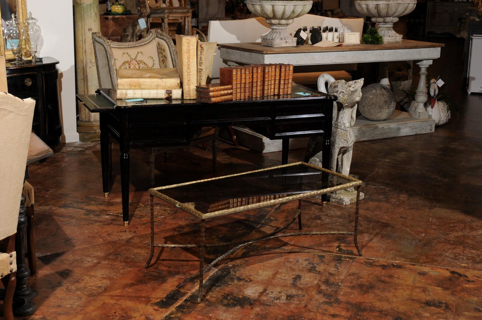 French 20th Century Bronze Coffee Table with Leafy Motifs and Glass Top 5