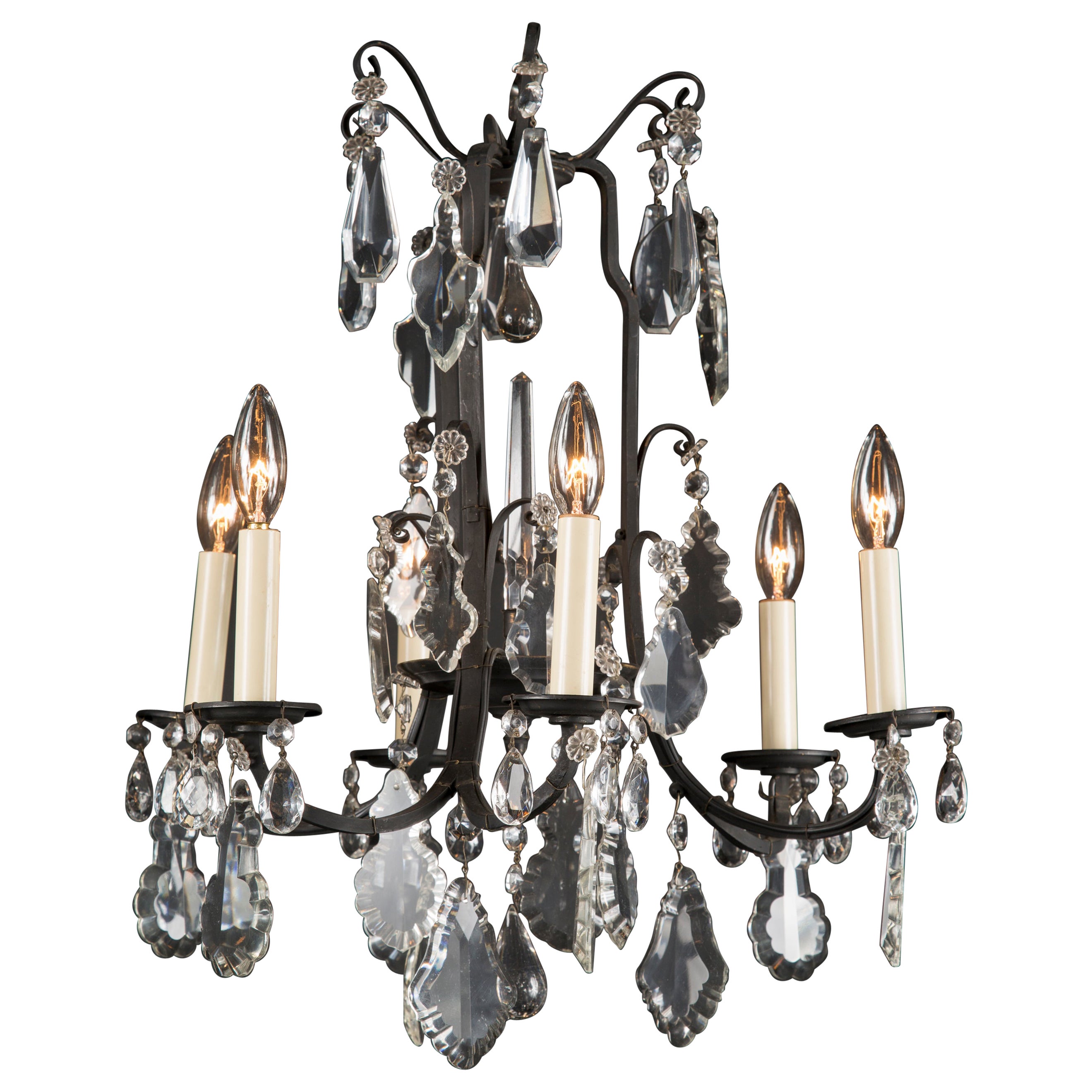 Lampadario francese in bronzo e cristallo dei primi del Novecento