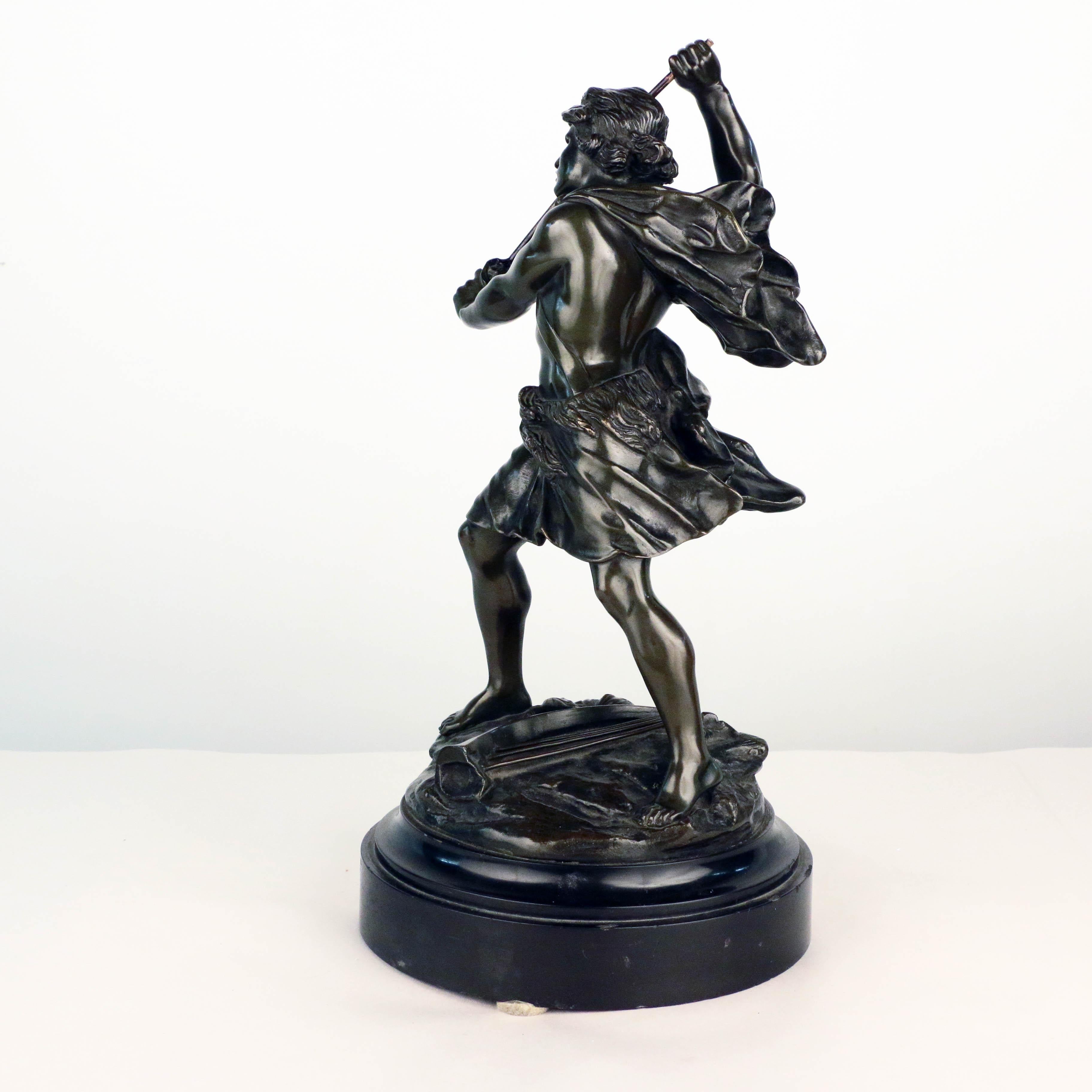Classical Roman French, Early 20th Century Bronze, David Beheading Goliath For Sale