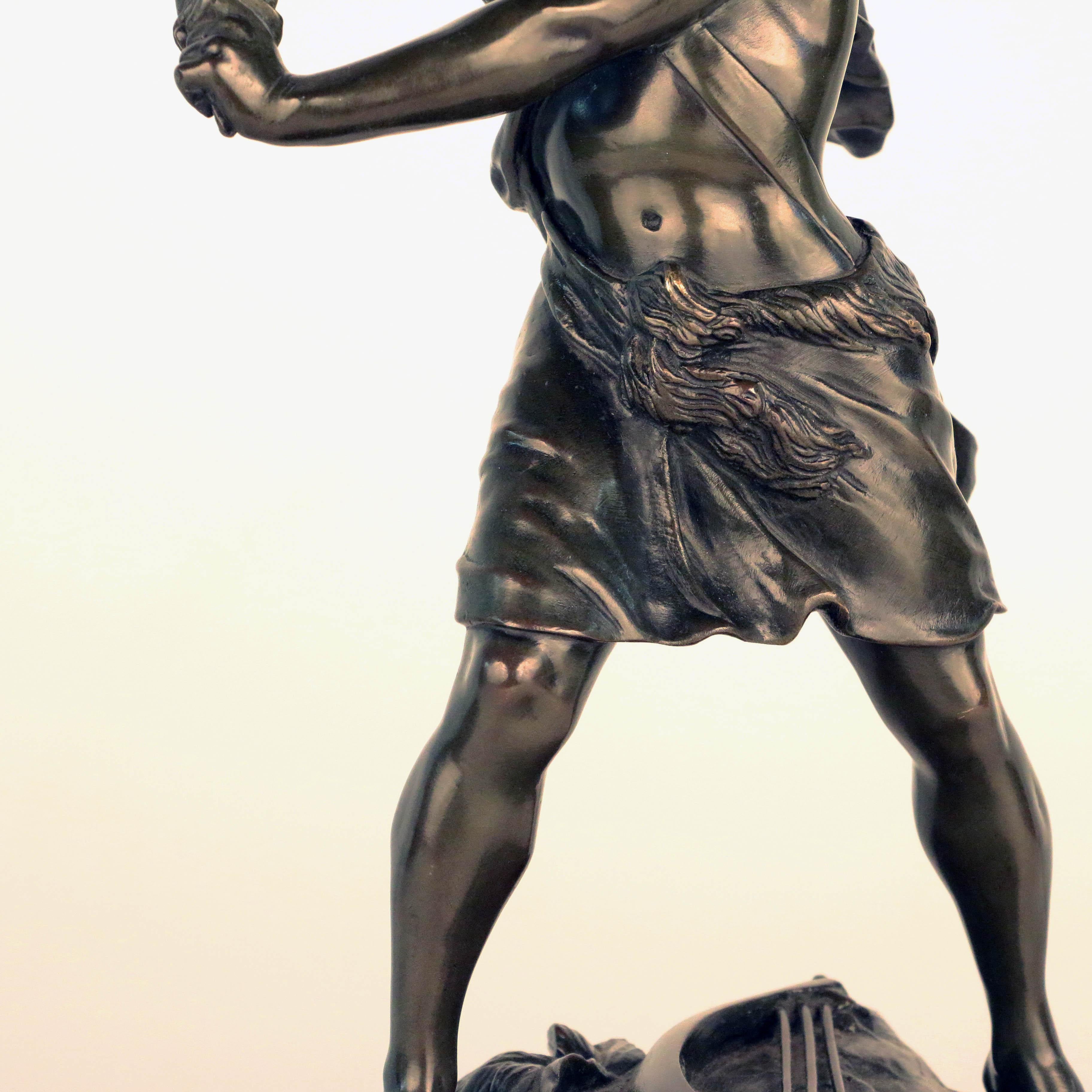 French, Early 20th Century Bronze, David Beheading Goliath In Good Condition For Sale In Montreal, QC