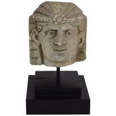 French Early 20th Century Carved Stone Art Deco Head