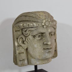 French Early 20th Century Carved Stone Art Deco Head