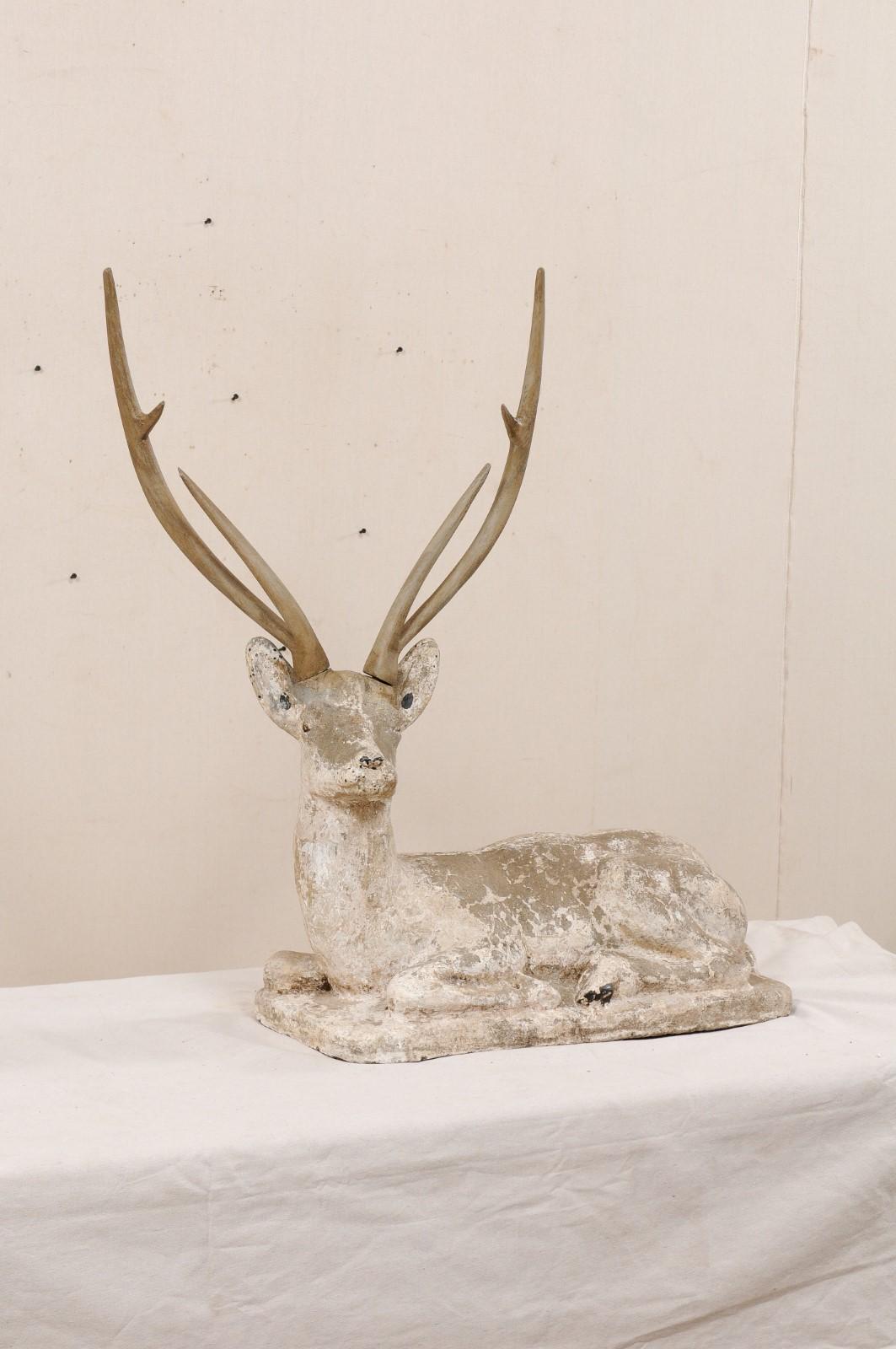 Carved French Early 20th Century Cast-Stone Deer Sculpture