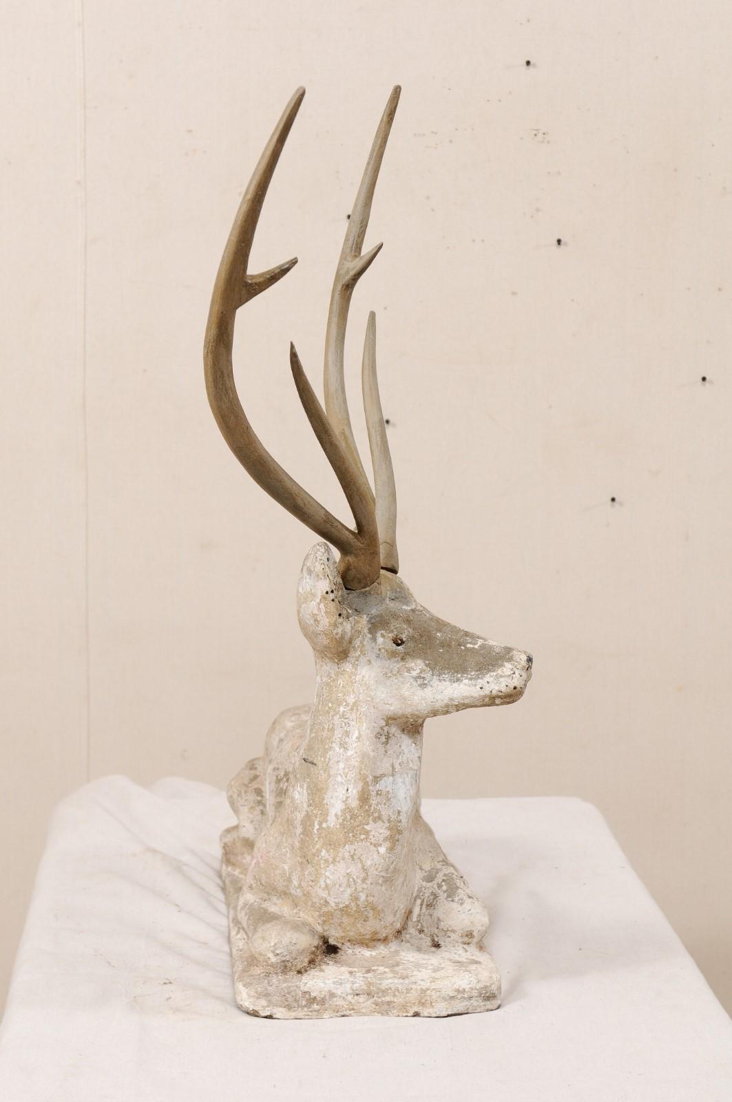 French Early 20th Century Cast-Stone Deer Sculpture 3