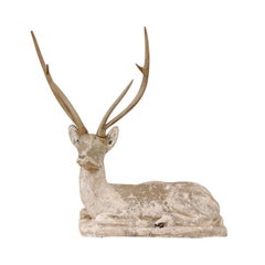 French Early 20th Century Cast-Stone Deer Sculpture