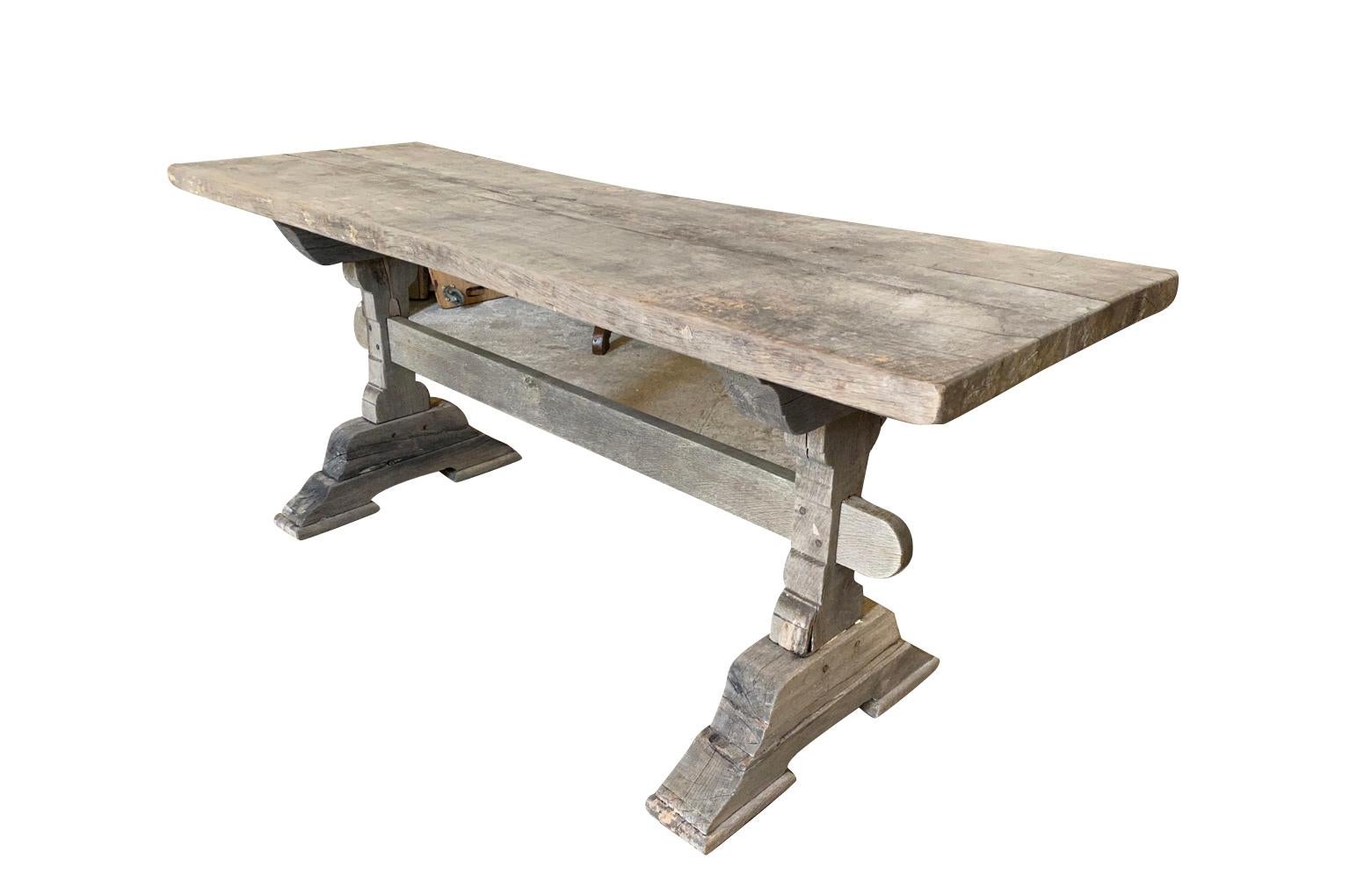 Beech French Early 20th Century Console Table - Trestle Table For Sale