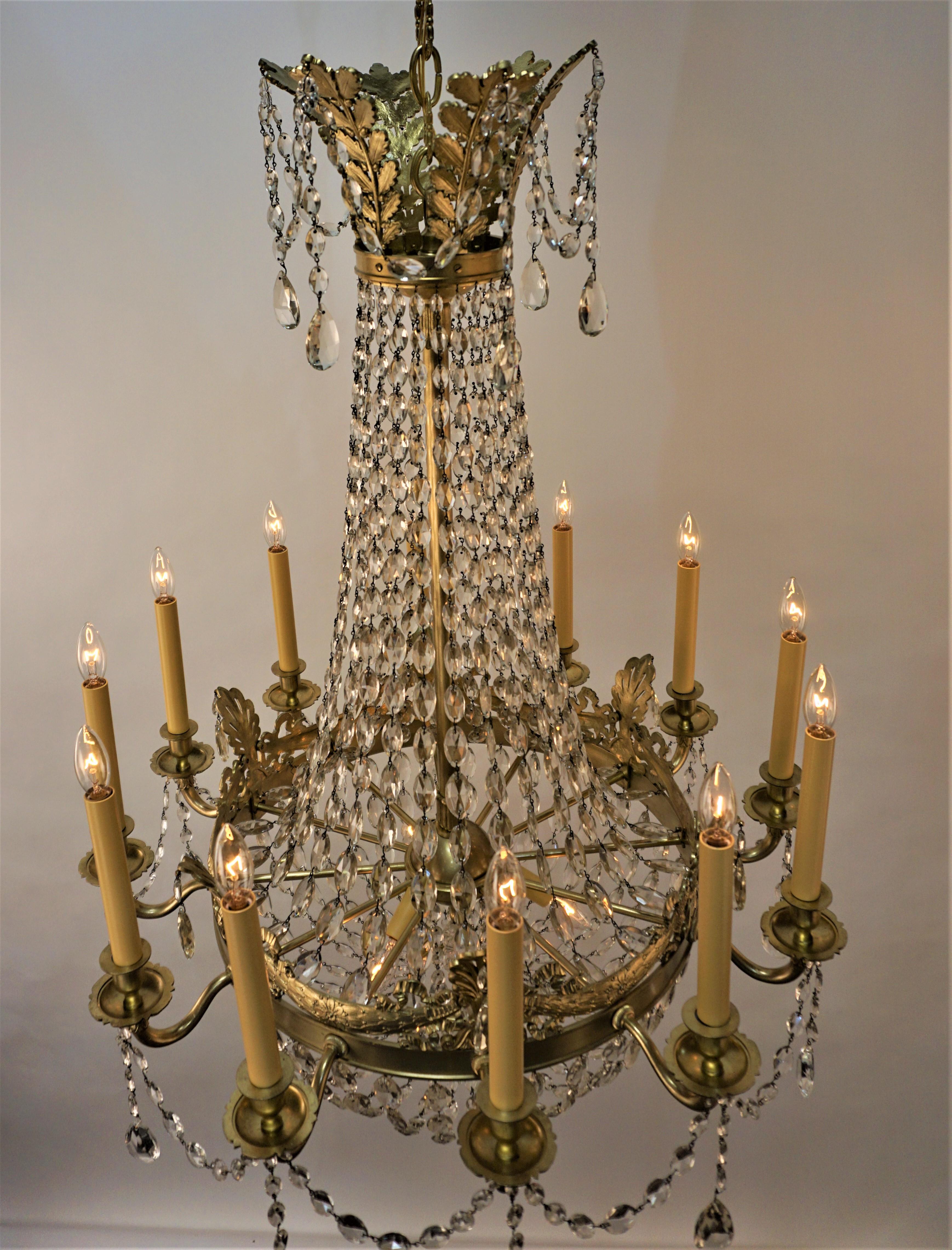French Early 20th Century Crystal and Bronze Empire Chandelier 9