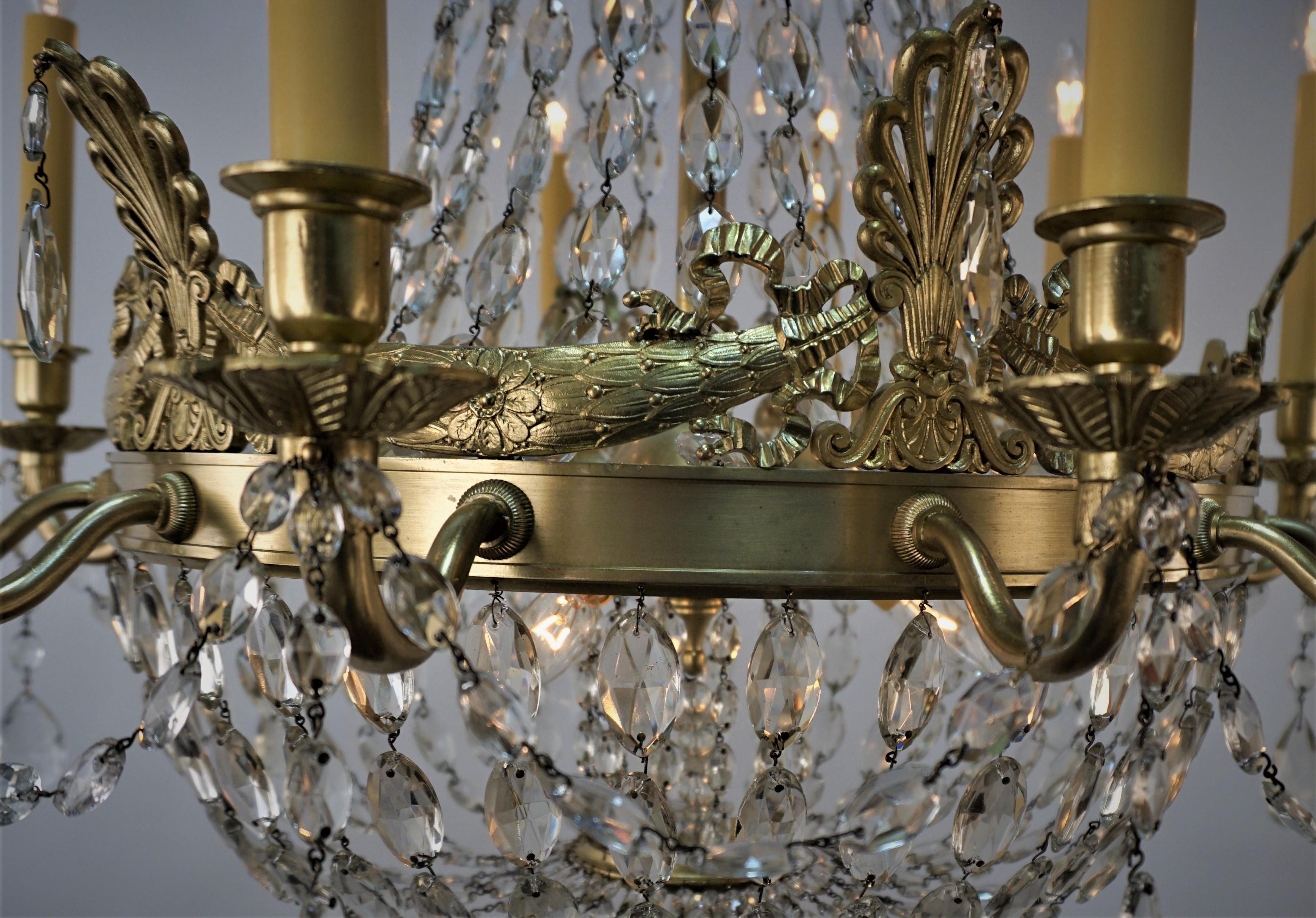 French Early 20th Century Crystal and Bronze Empire Chandelier 3