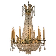 French Early 20th Century Crystal and Bronze Empire Chandelier