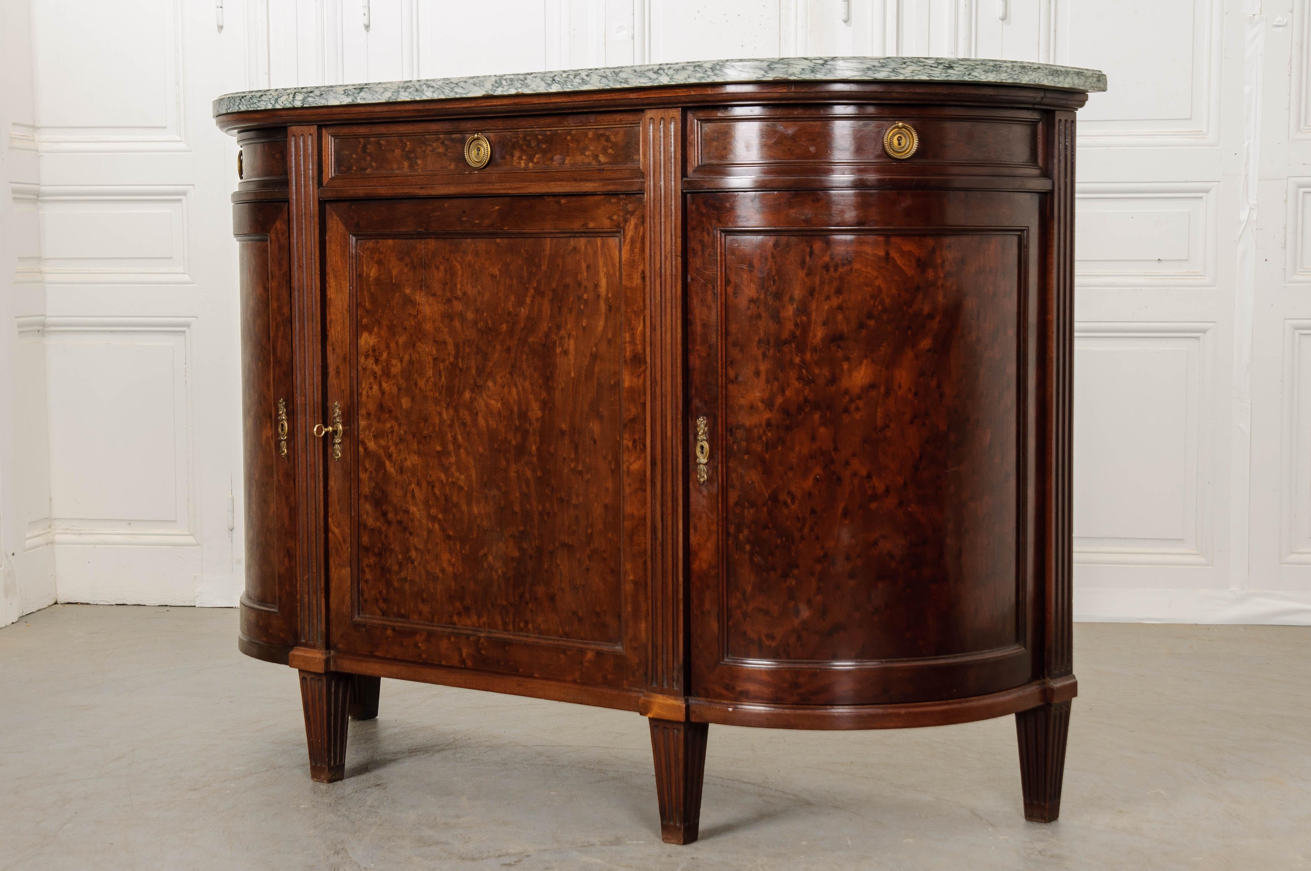 Marble French Early 20th Century Demilune Mahogany Desserte