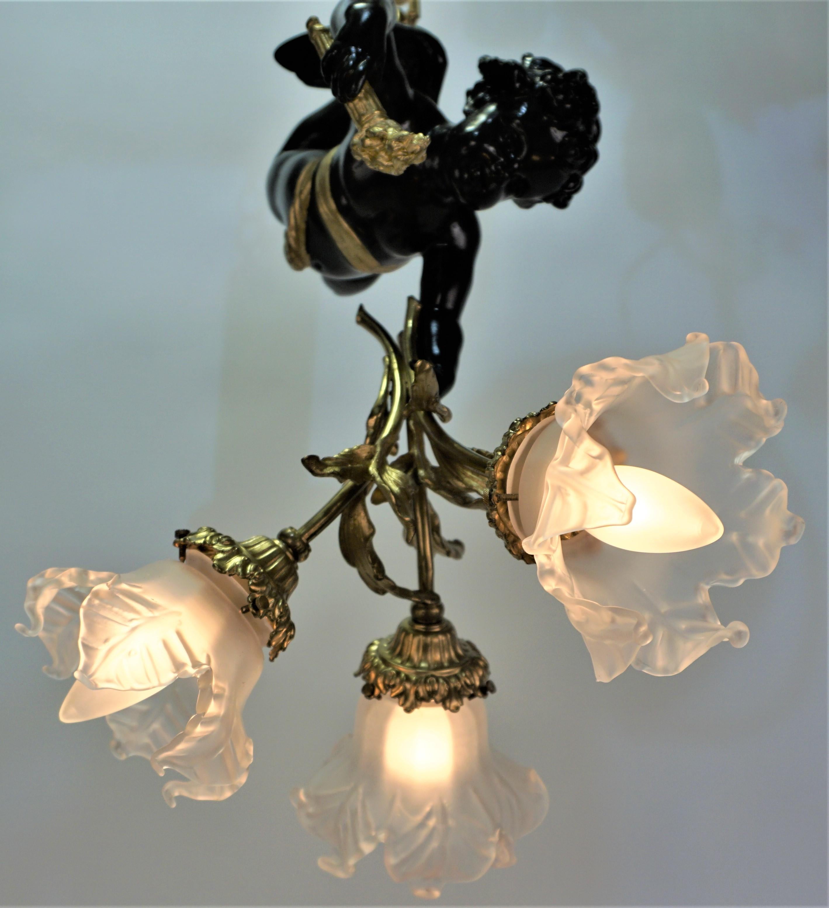 French Early 20th Century Doré Bronze Chandelier In Good Condition In Fairfax, VA