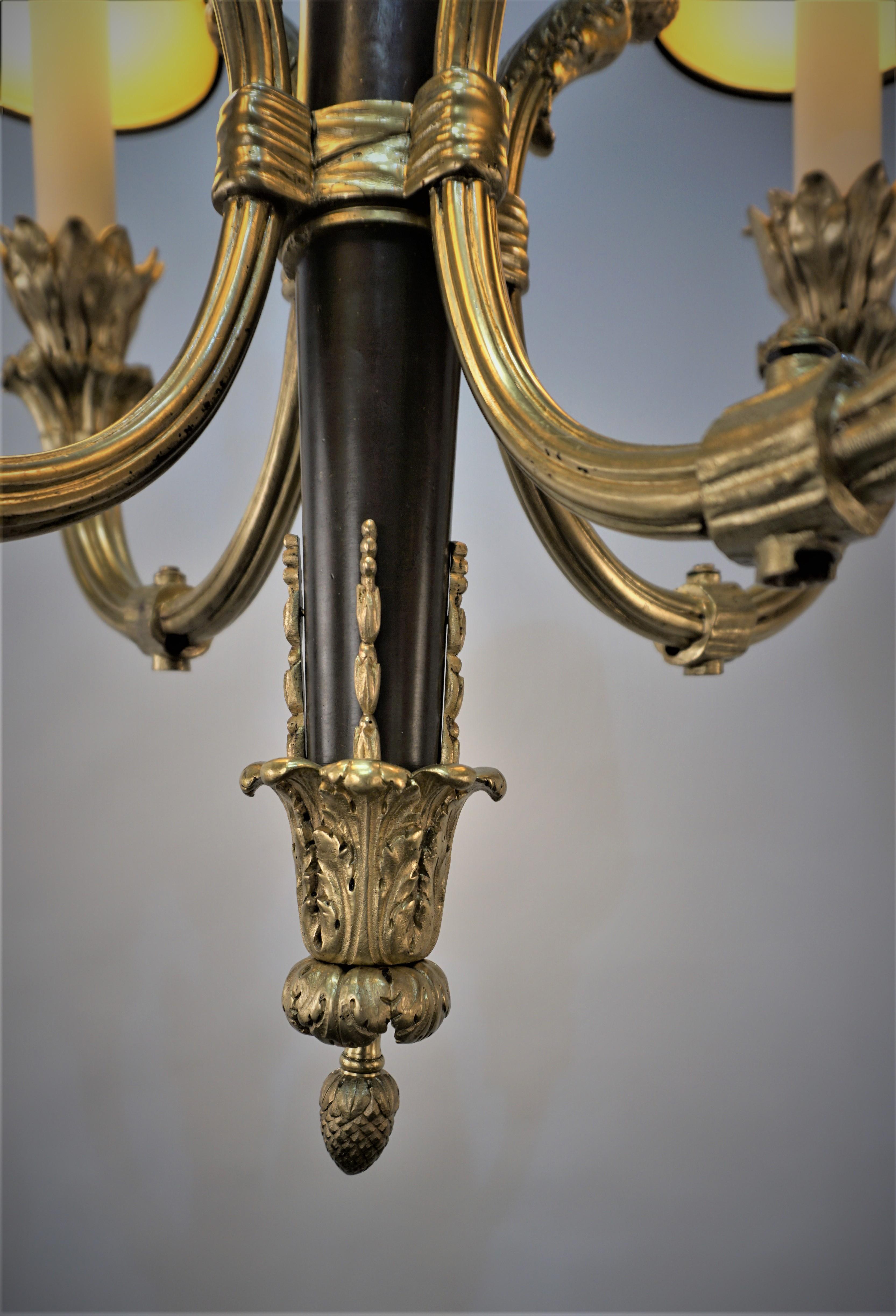French Early 20th Century Empire Bronze Chandelier  2