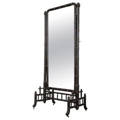 French Early 20th Century Faux Bamboo Cheval Mirror
