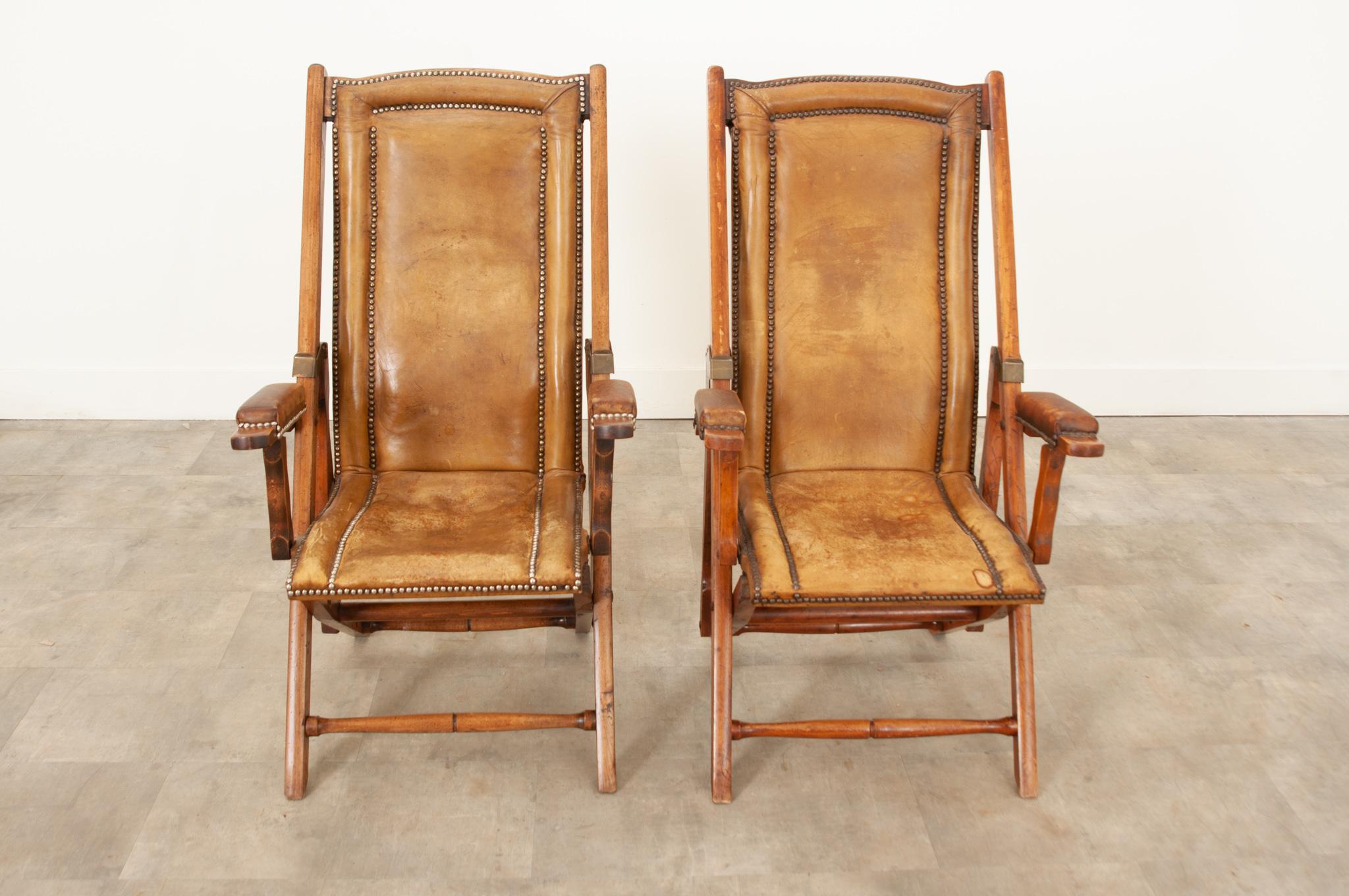 French Early 20th Century Folding Campaign Chairs In Good Condition In Baton Rouge, LA