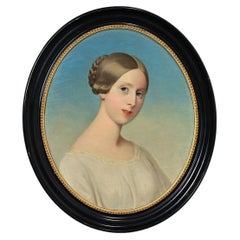 French Early 20th Century Framed Oval Portrait on Canvas