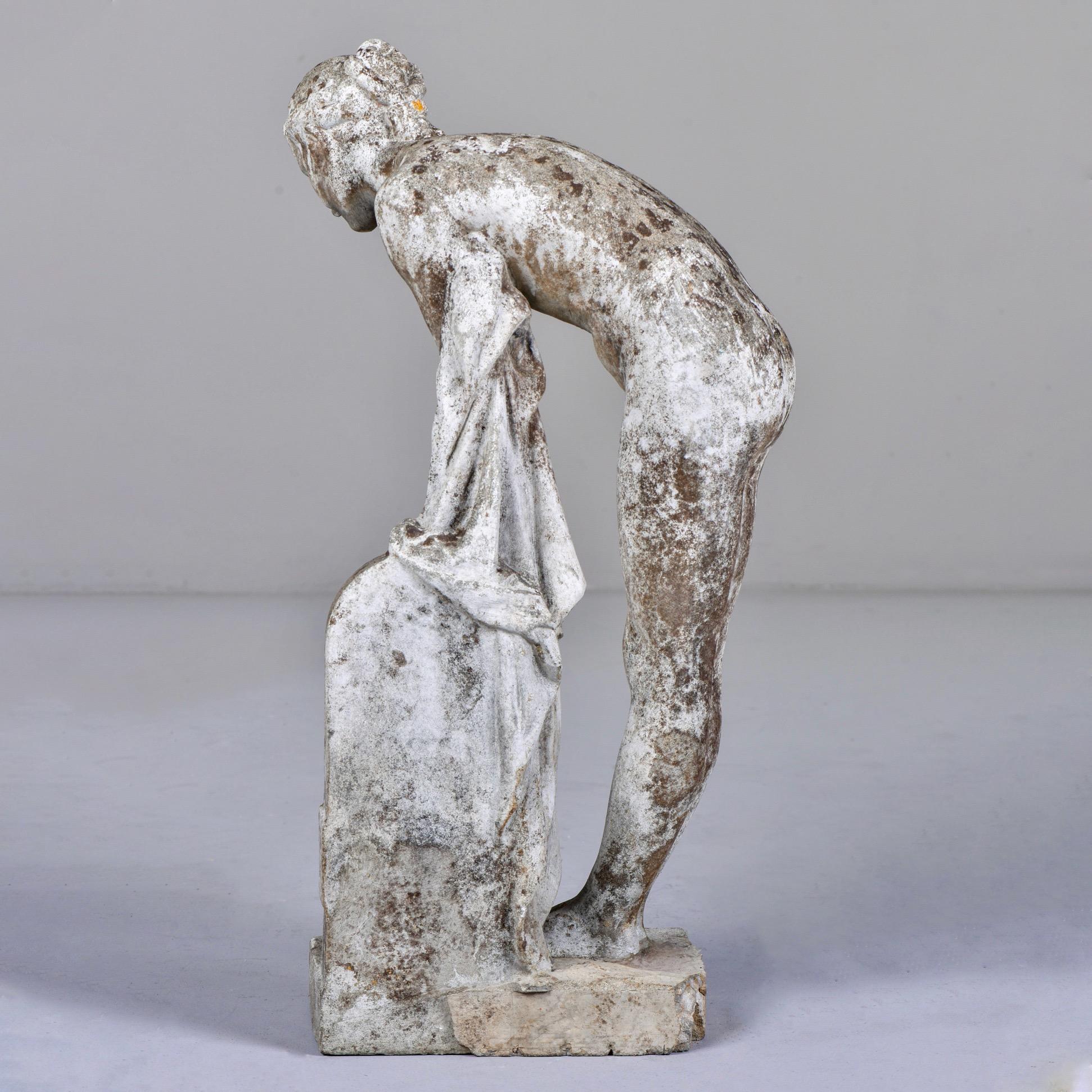 French Early 20th Century Garden Statue of Young Woman Bathing 2