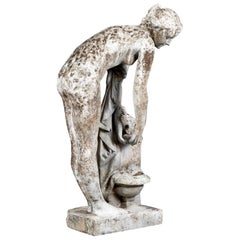 French Early 20th Century Garden Statue of Young Woman Bathing