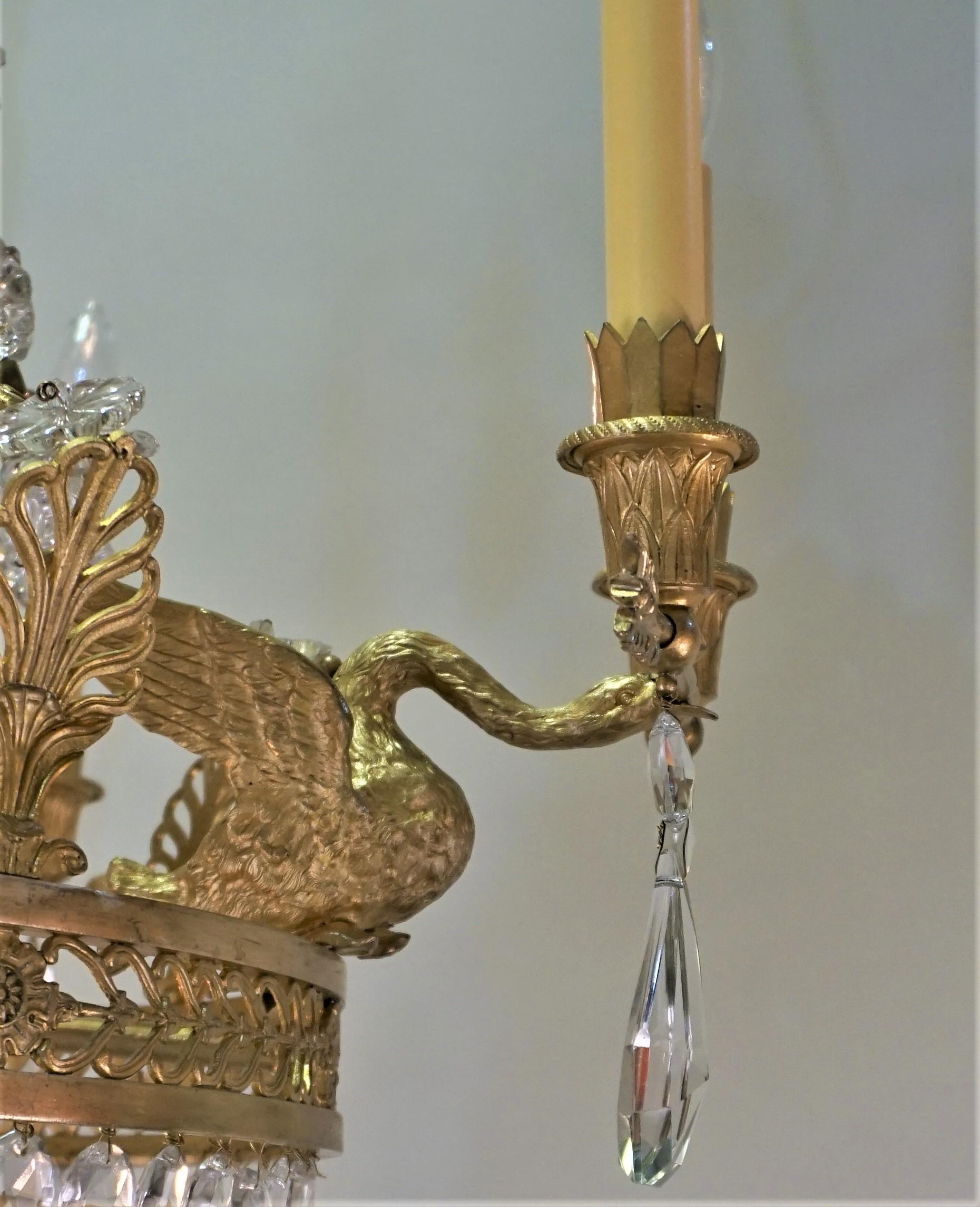 Empire French Early 20th Century Gilt Bronze and Crystal Chandelier For Sale