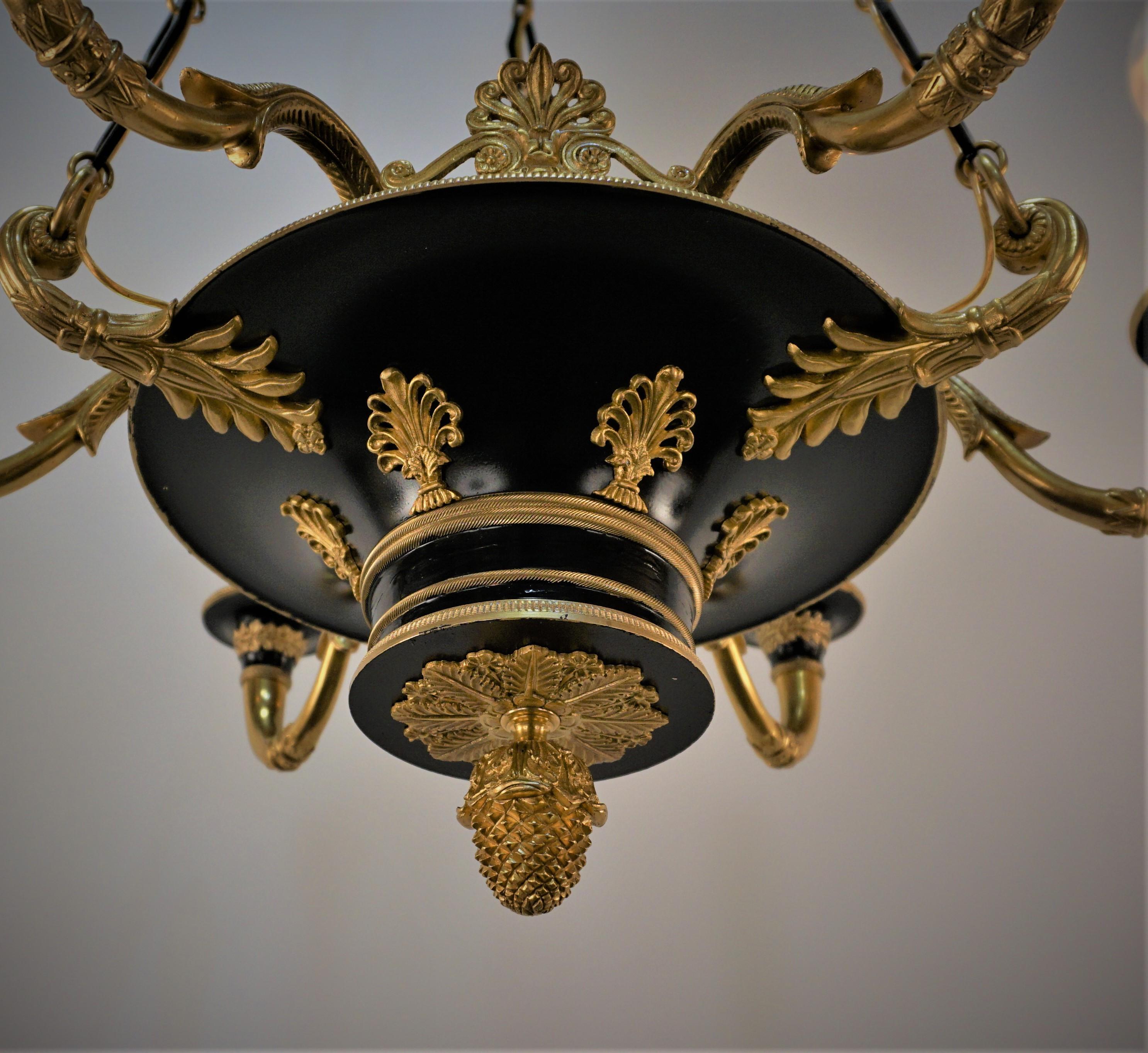 French Early 20th Century Gilt Bronze Empire Chandelier In Good Condition In Fairfax, VA
