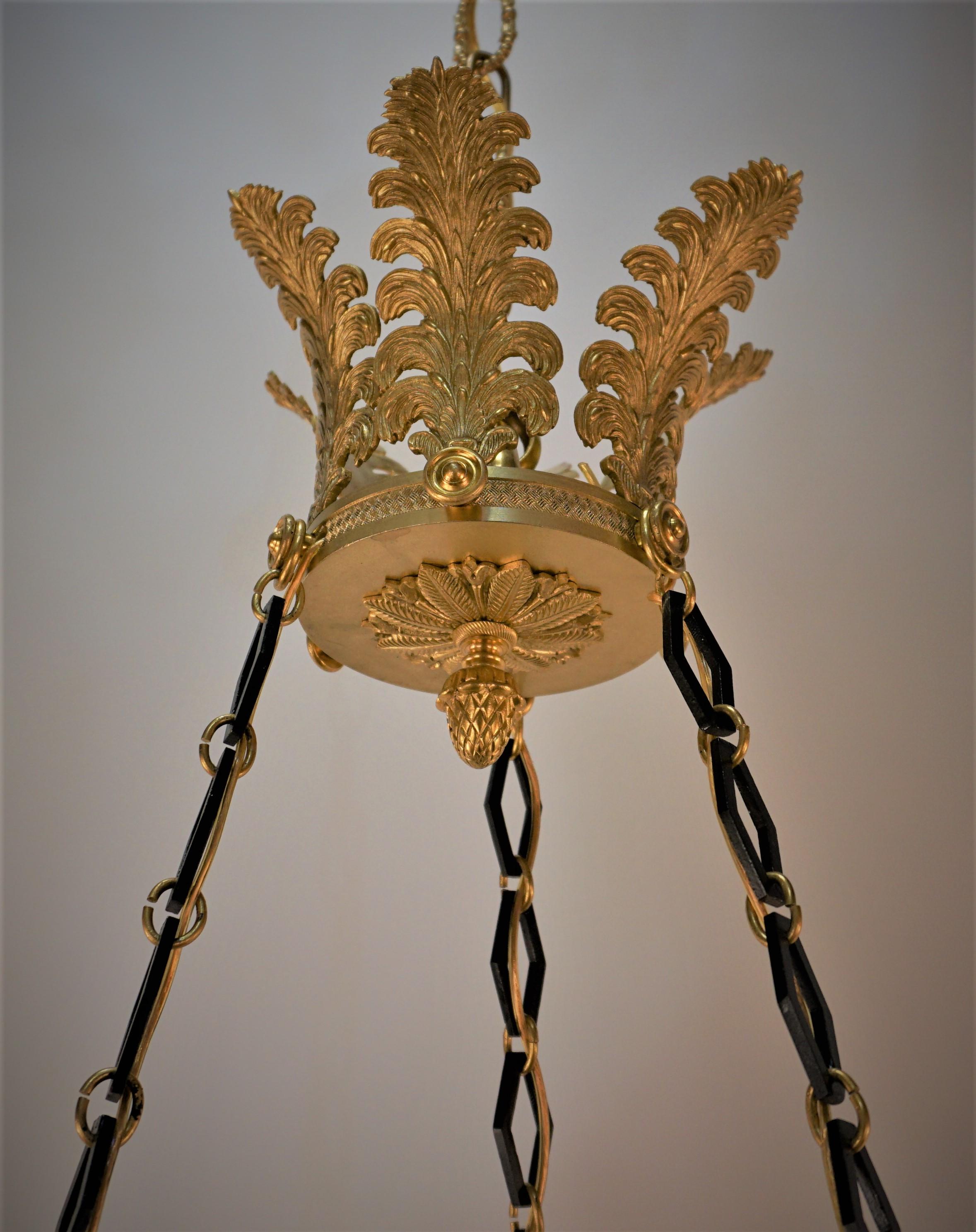 French Early 20th Century Gilt Bronze Empire Chandelier 1