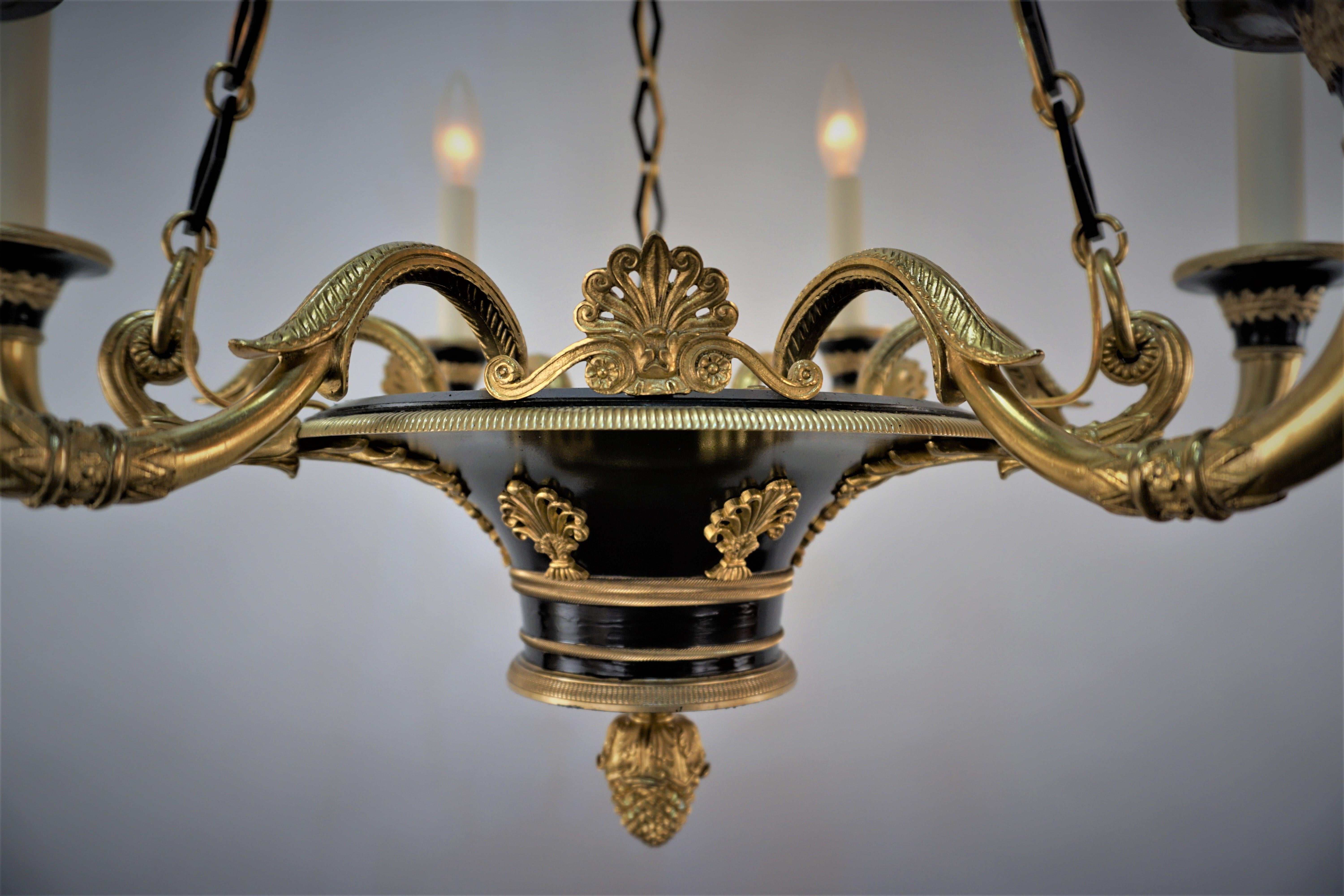 French Early 20th Century Gilt Bronze Empire Chandelier 2
