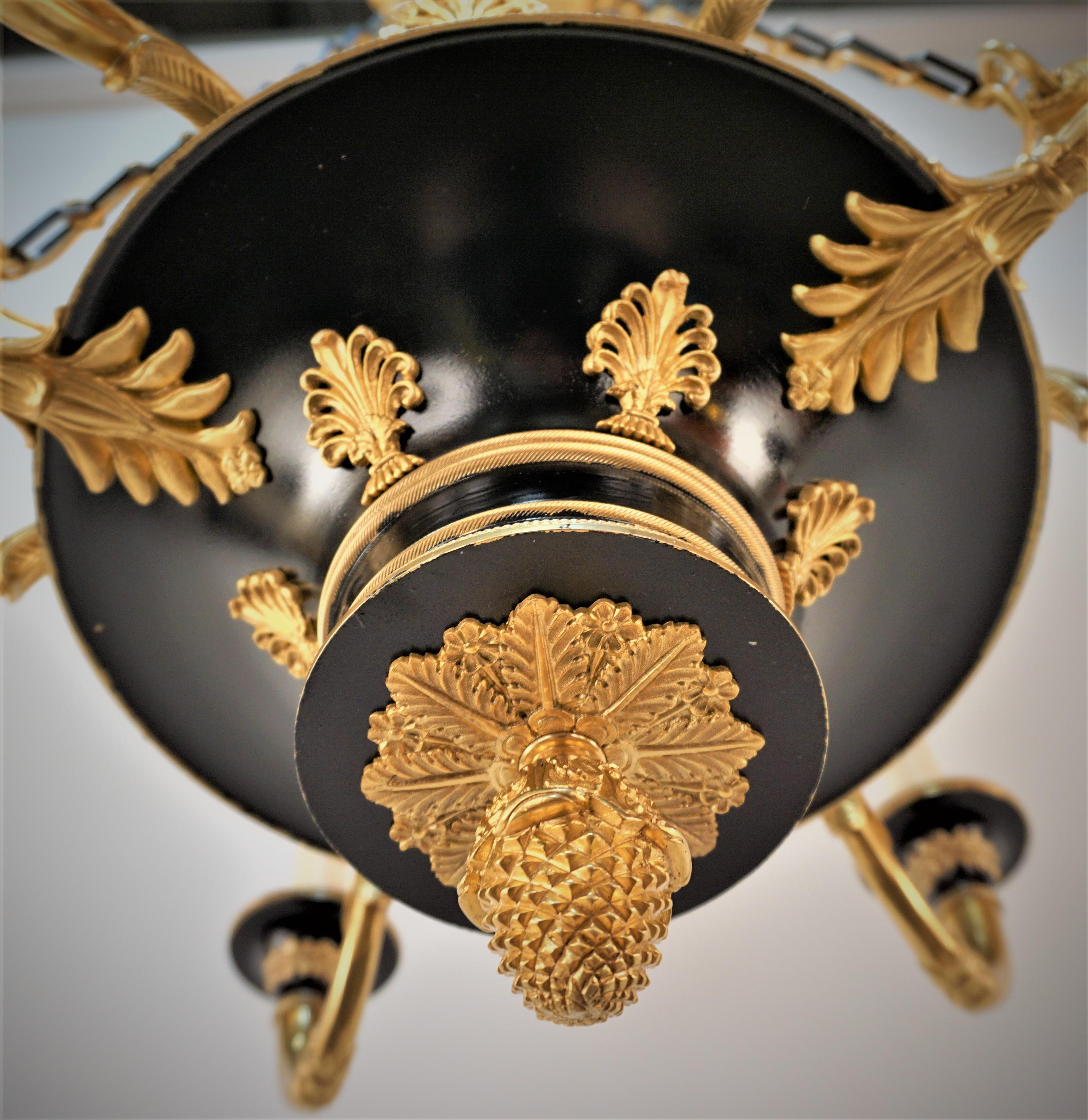French Early 20th Century Gilt Bronze Empire Chandelier 4